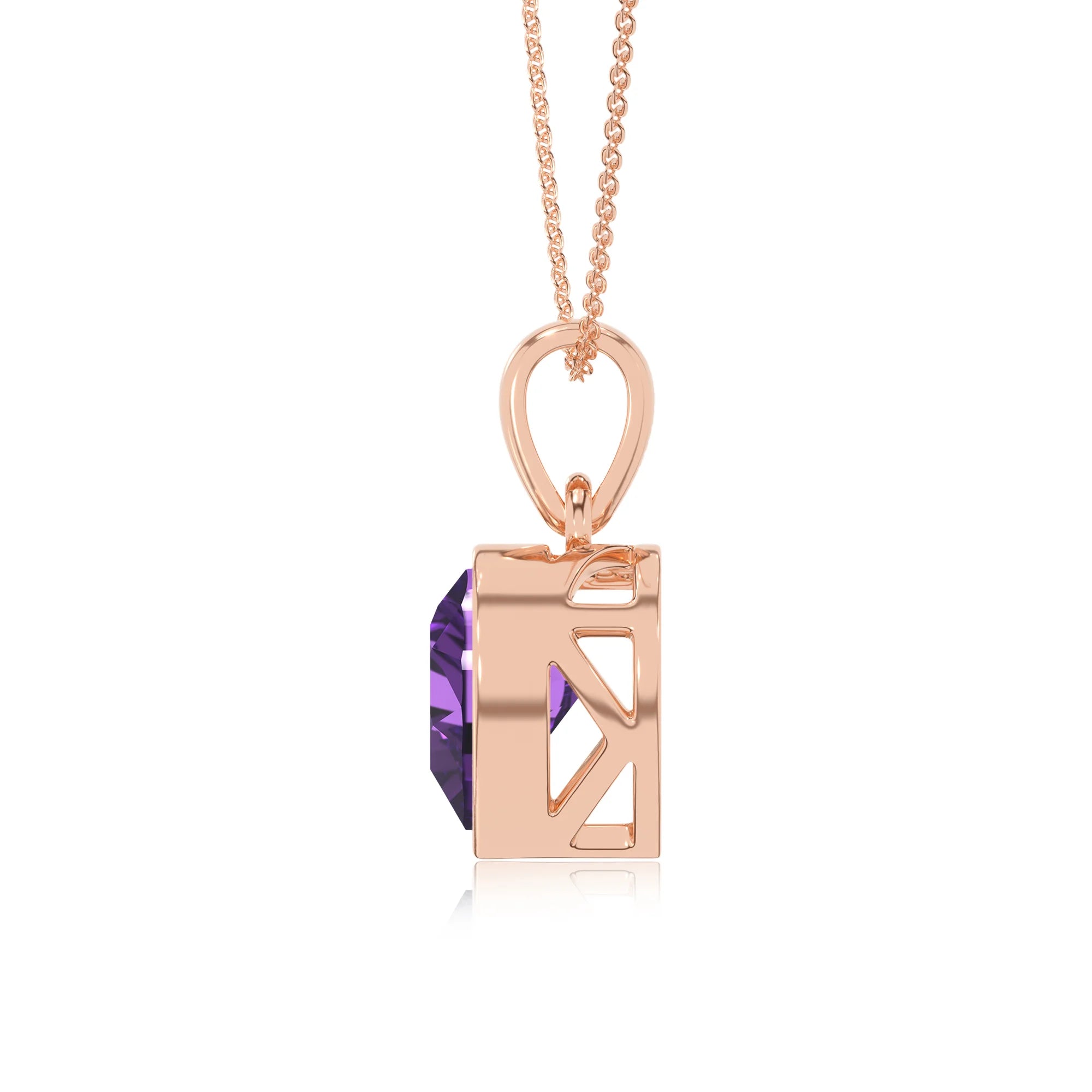 lab grown amethyst heart solitaire necklaces in rose gold