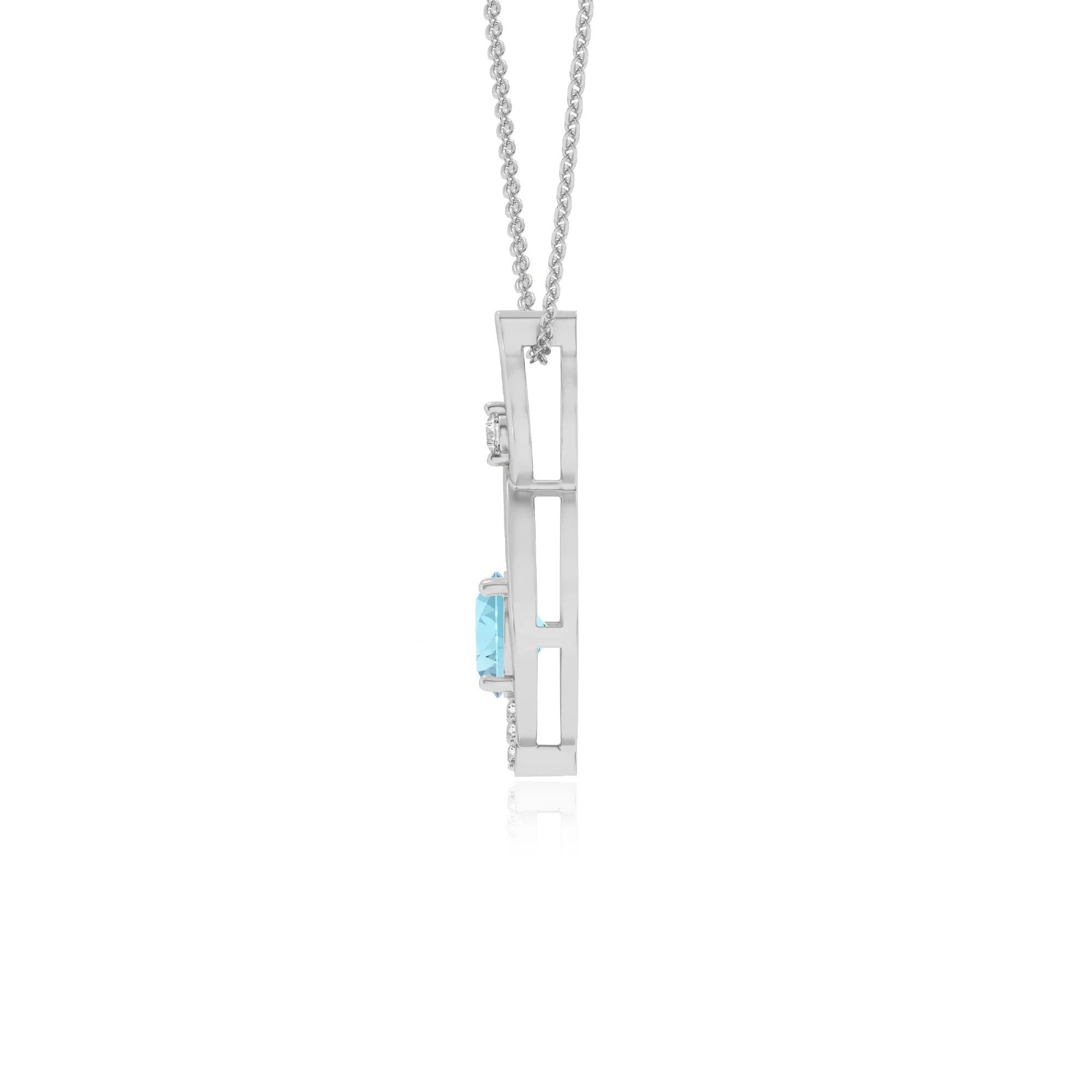 lab grown aquamarine round solitaire necklaces in platinum