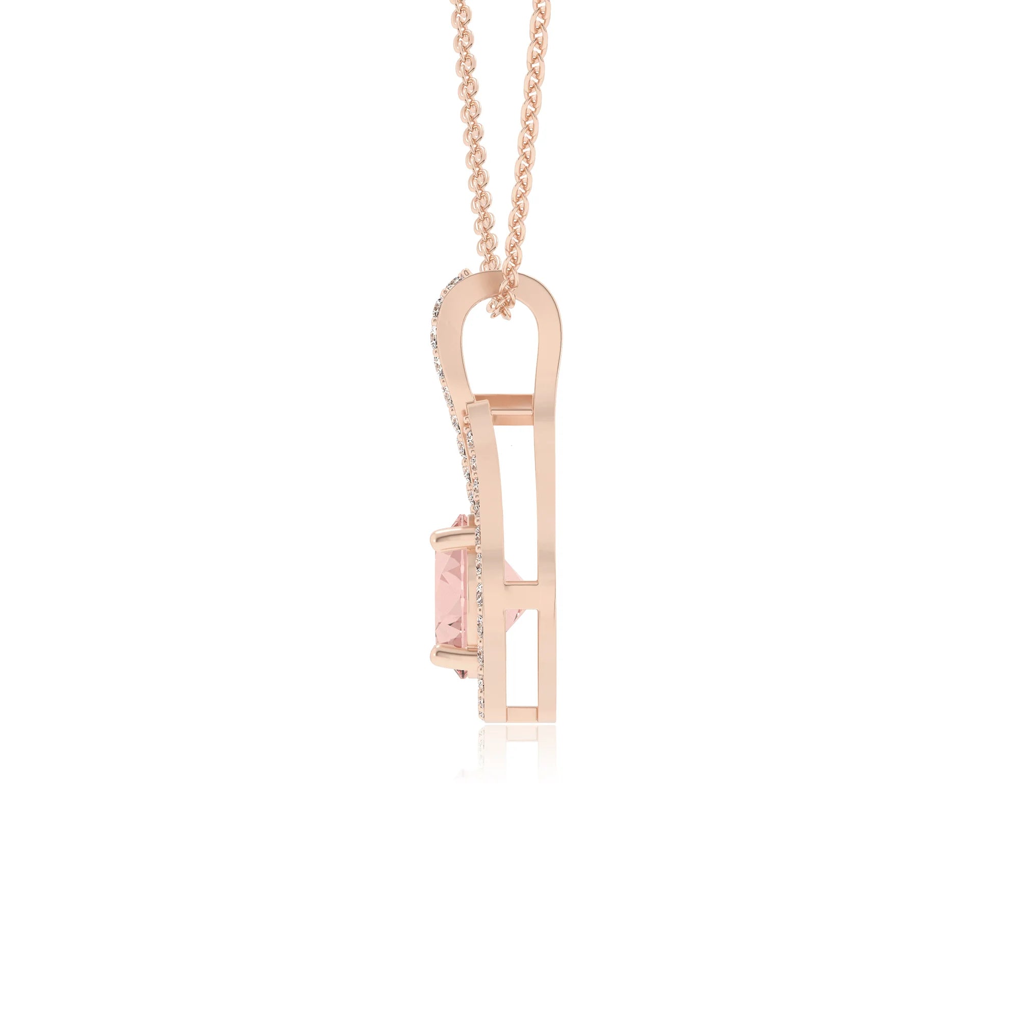 lab grown morganite round solitaire necklaces in rose gold