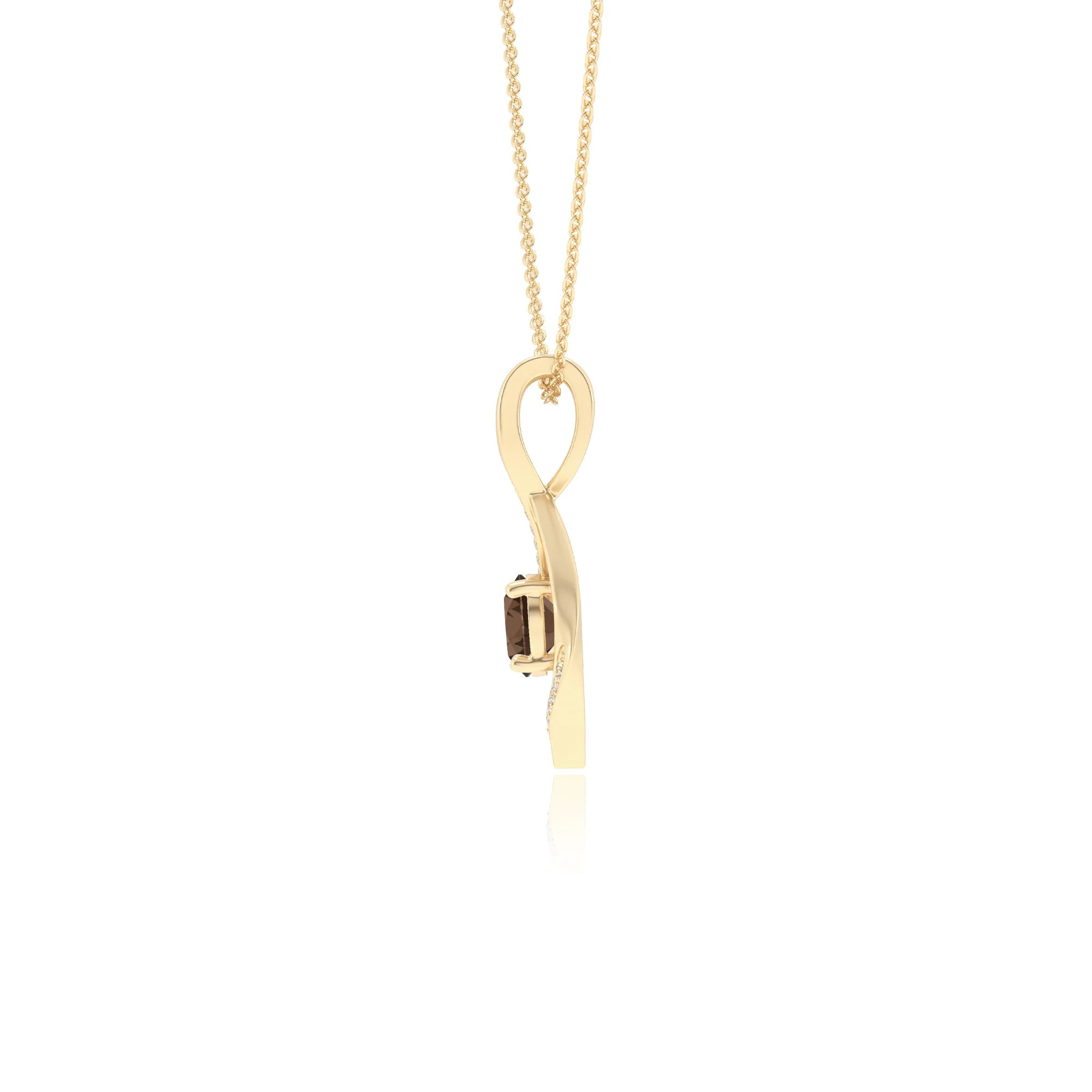 natural smoky-quartz round solitaire necklaces in yellow gold