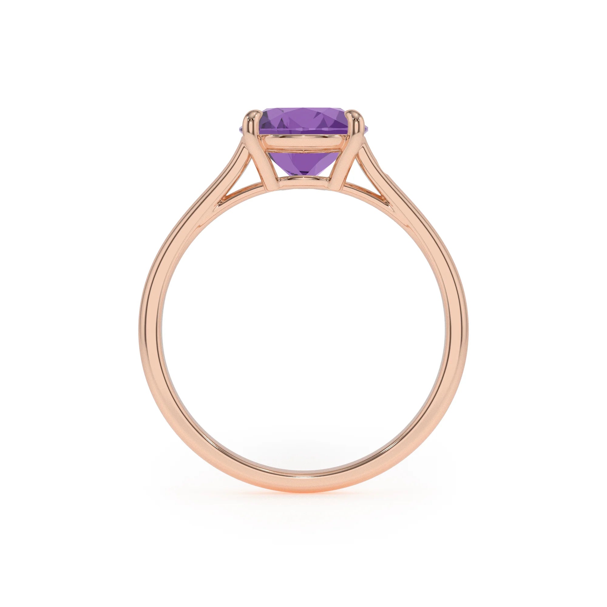 lab grown amethyst pear solitaire rings in rose gold