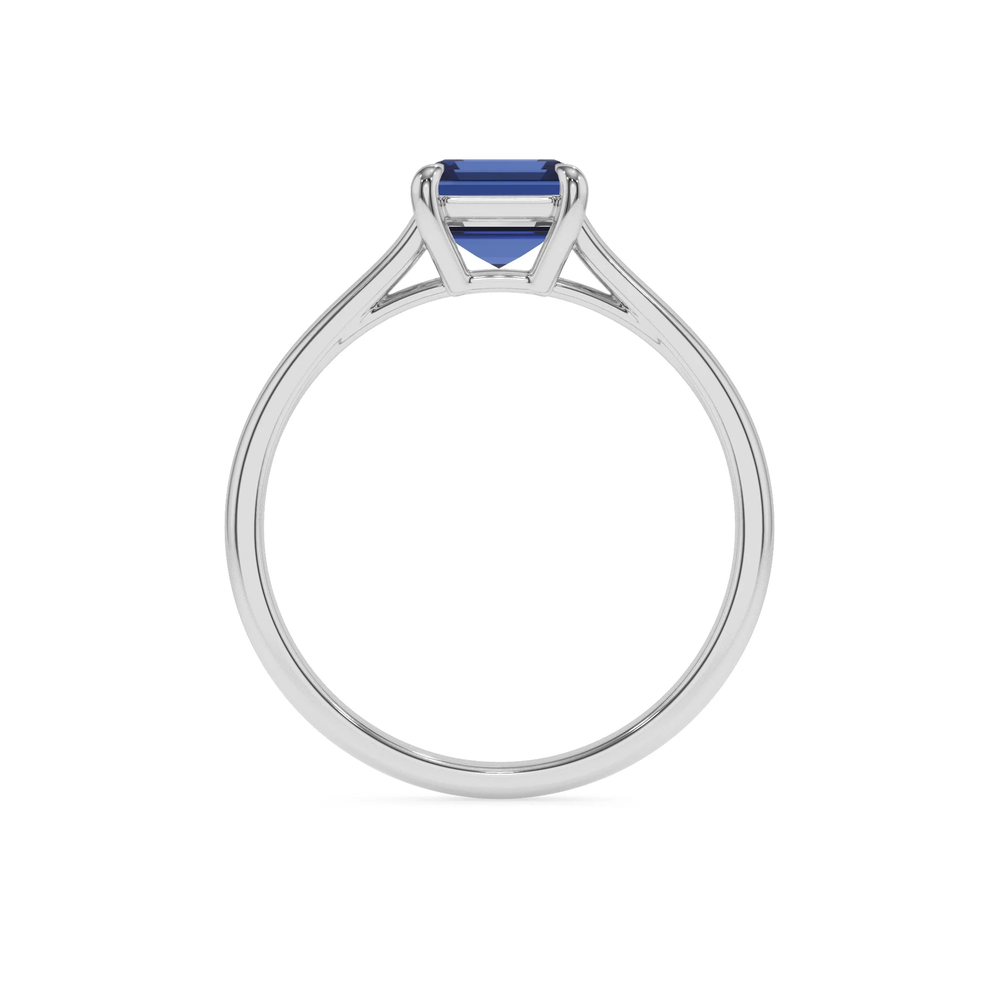 lab grown blue-sapphire emerald cut solitaire rings in sterling silver