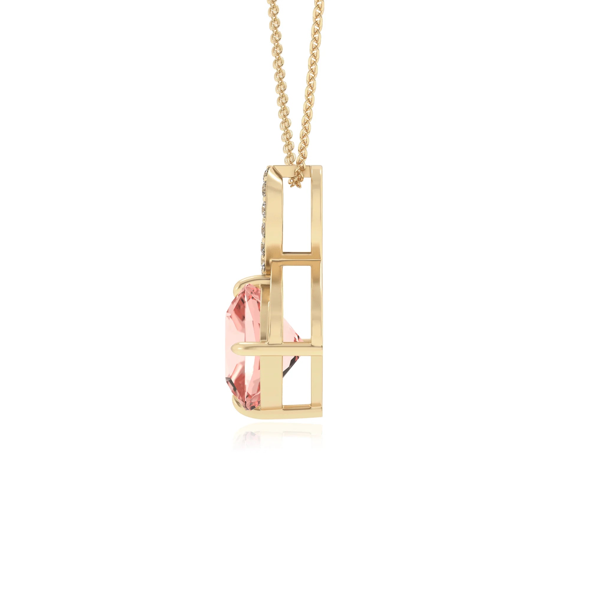 lab grown morganite cushion infinity necklaces in yellow gold