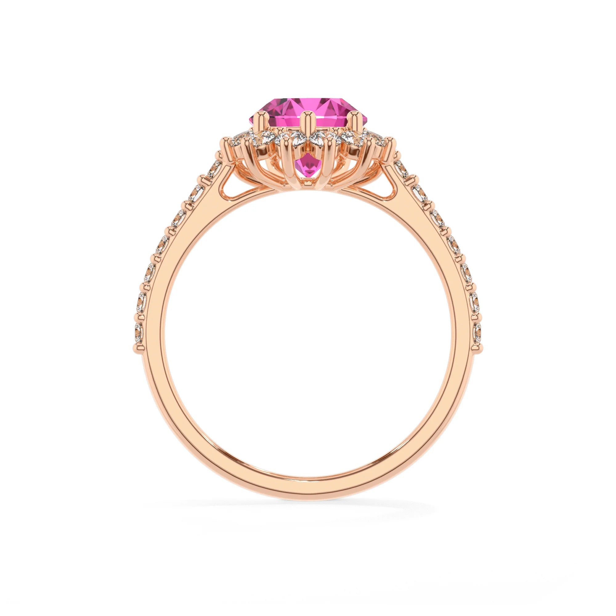 lab grown pink-sapphire pear solitaire rings in rose gold