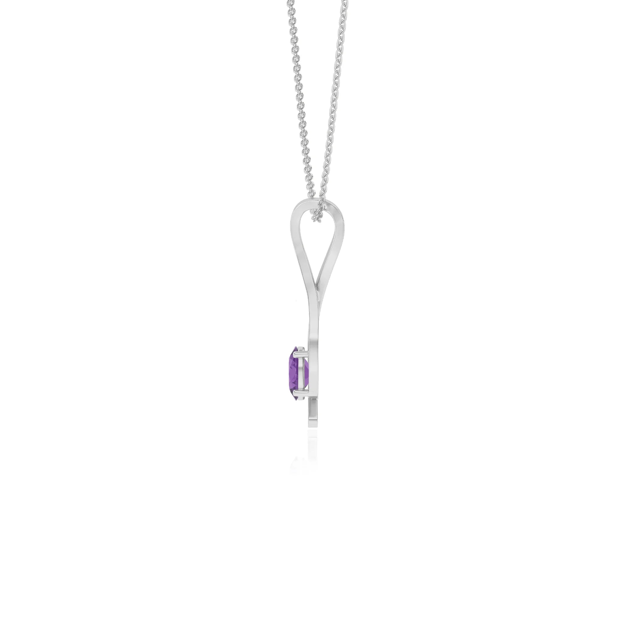 lab grown amethyst oval solitaire necklaces in white gold