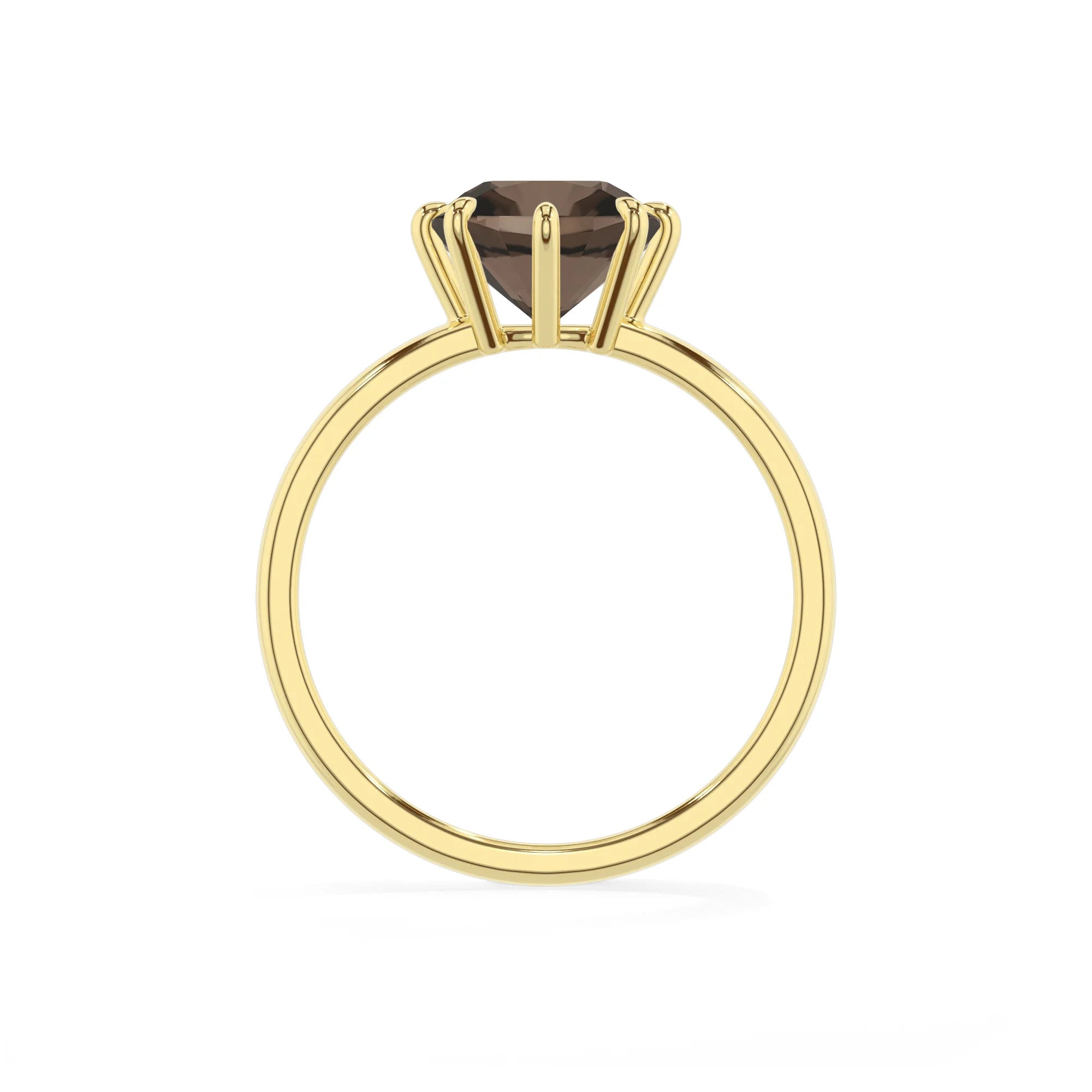 natural smoky-quartz cushion solitaire rings in yellow gold