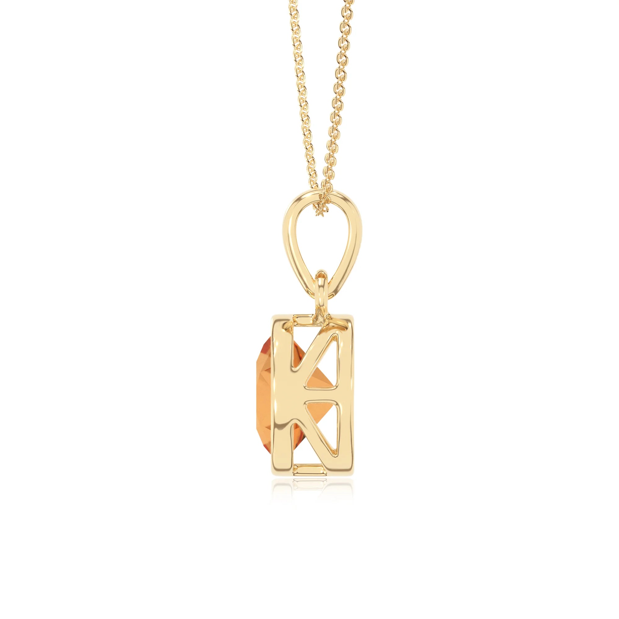 lab grown citrine round solitaire necklaces in yellow gold