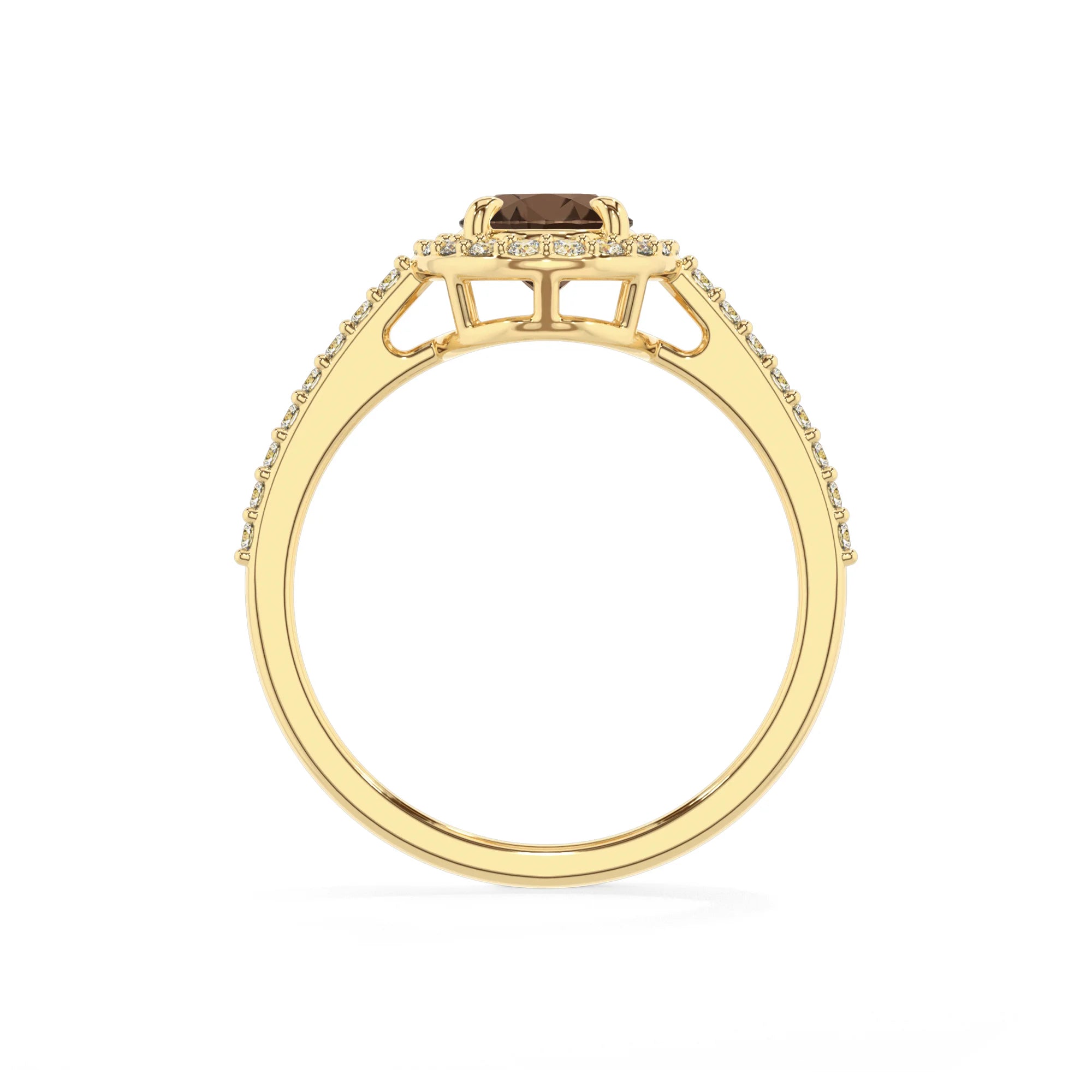 natural smoky-quartz oval solitaire rings in yellow gold