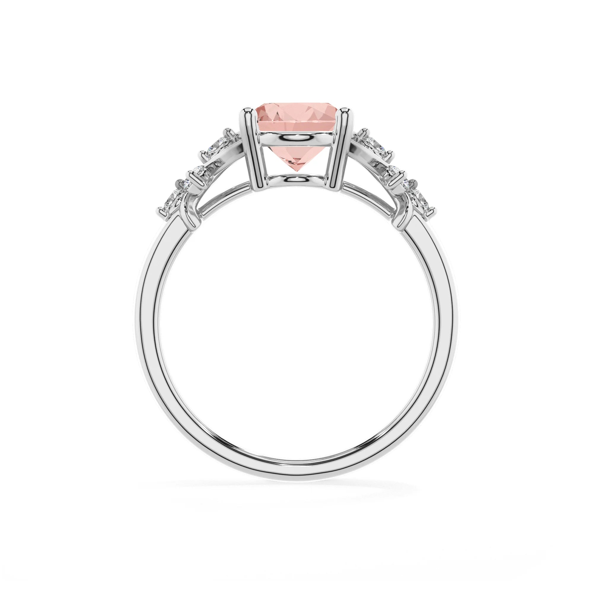 lab grown morganite oval solitaire rings in white gold