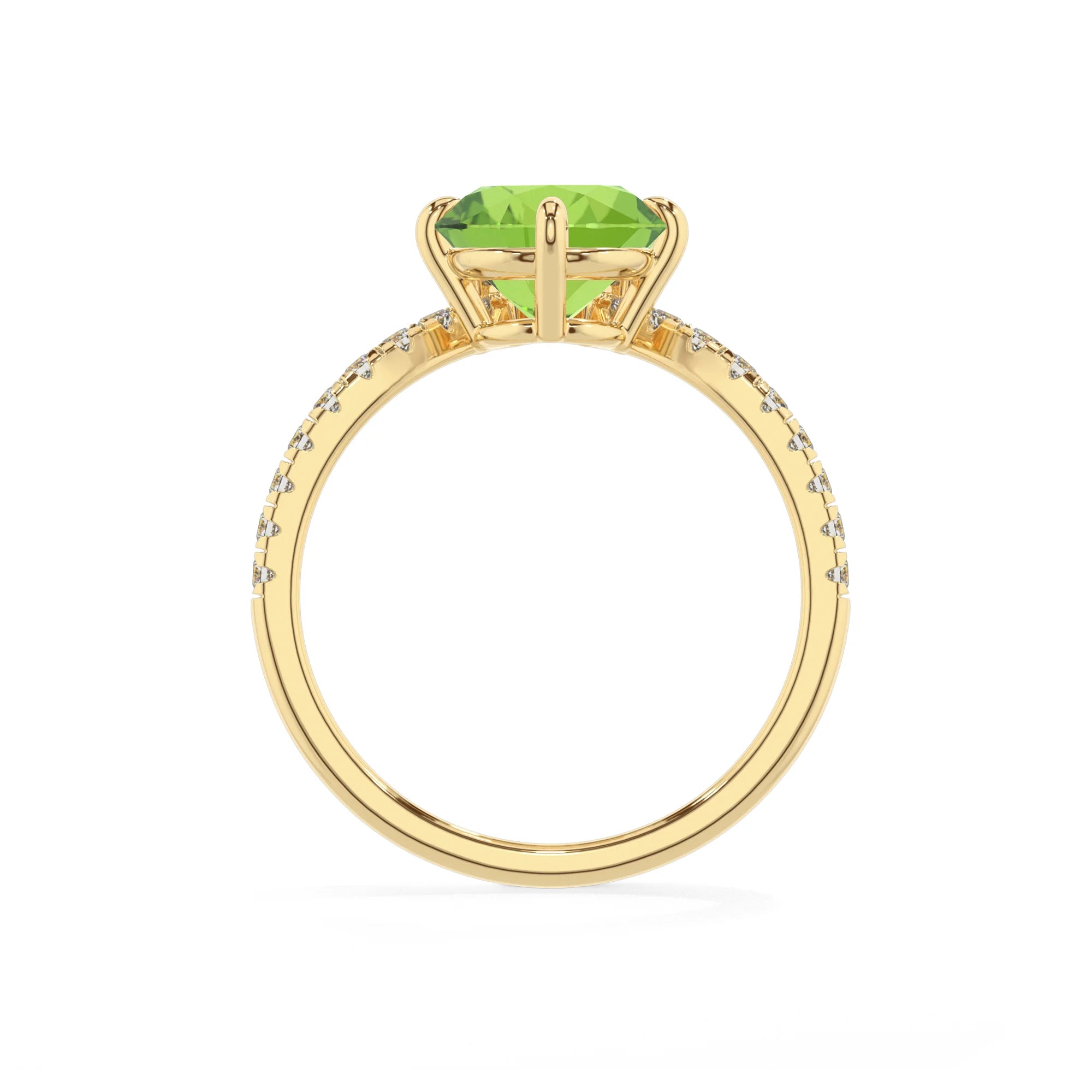 natural peridot round solitaire rings in yellow gold