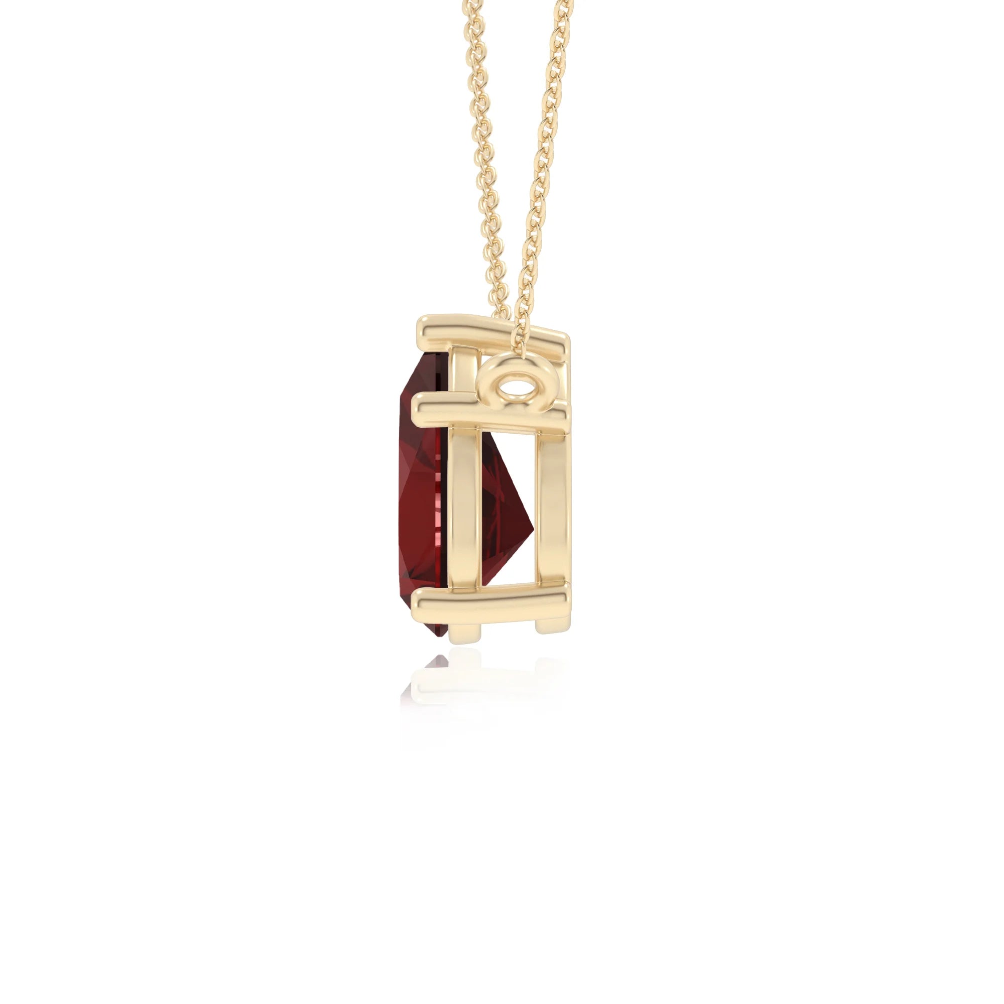 natural garnet pear solitaire necklaces in yellow gold