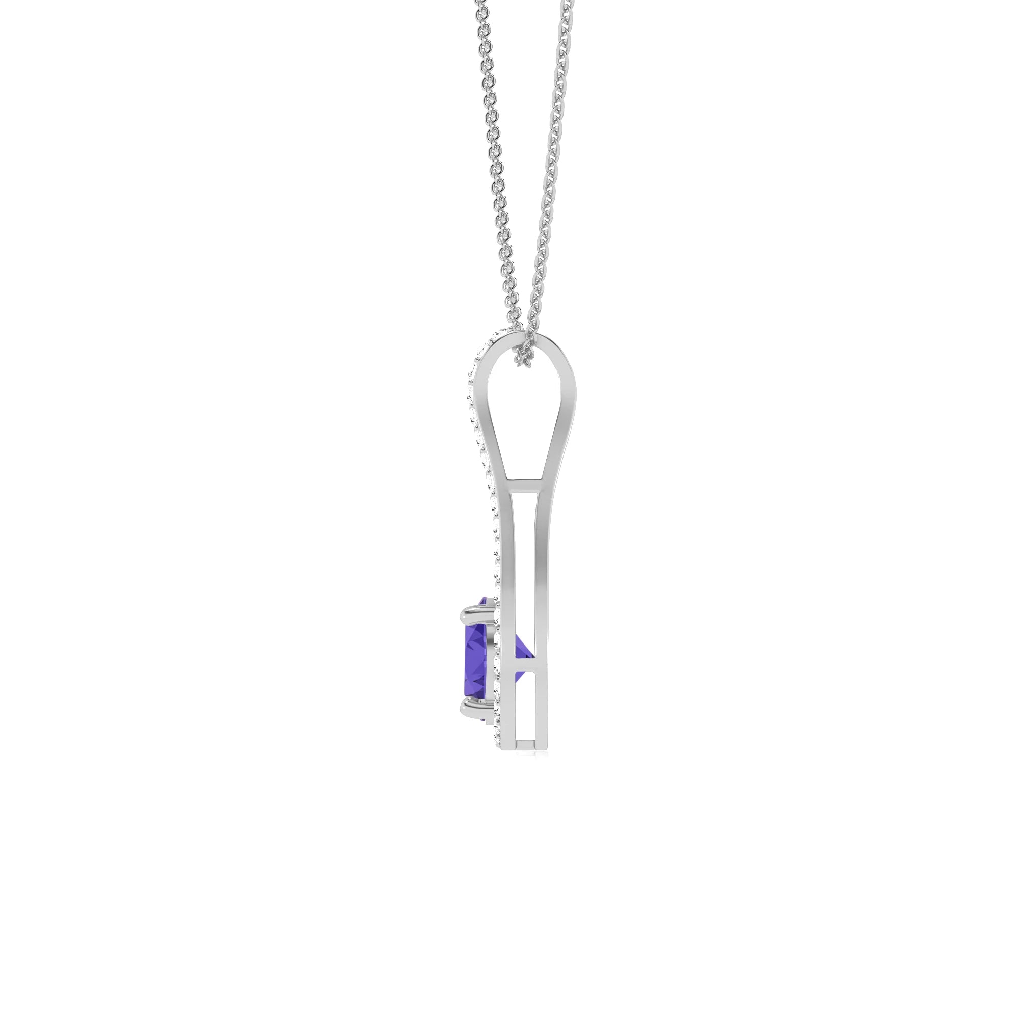 lab grown tanzanite round solitaire v-bale necklaces in white gold