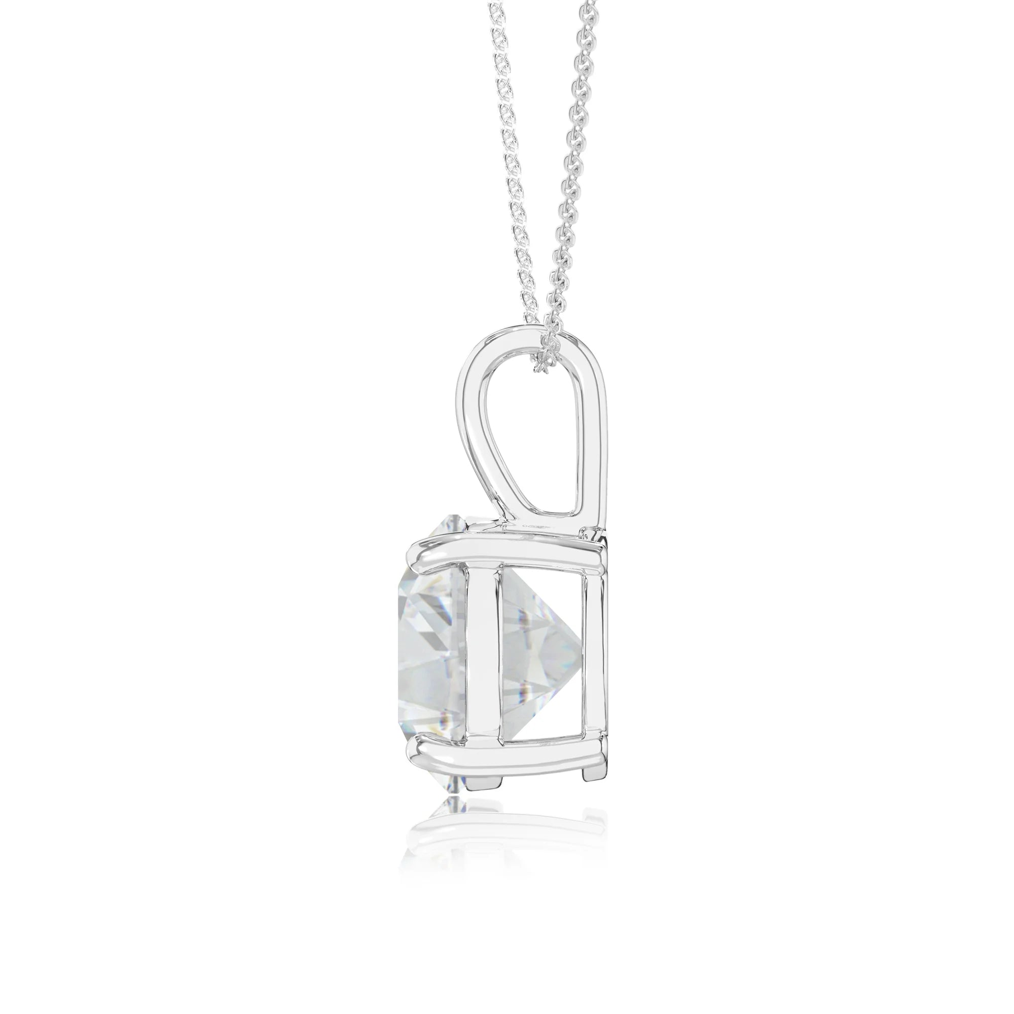 lab grown moissanite round solitaire necklaces in white gold