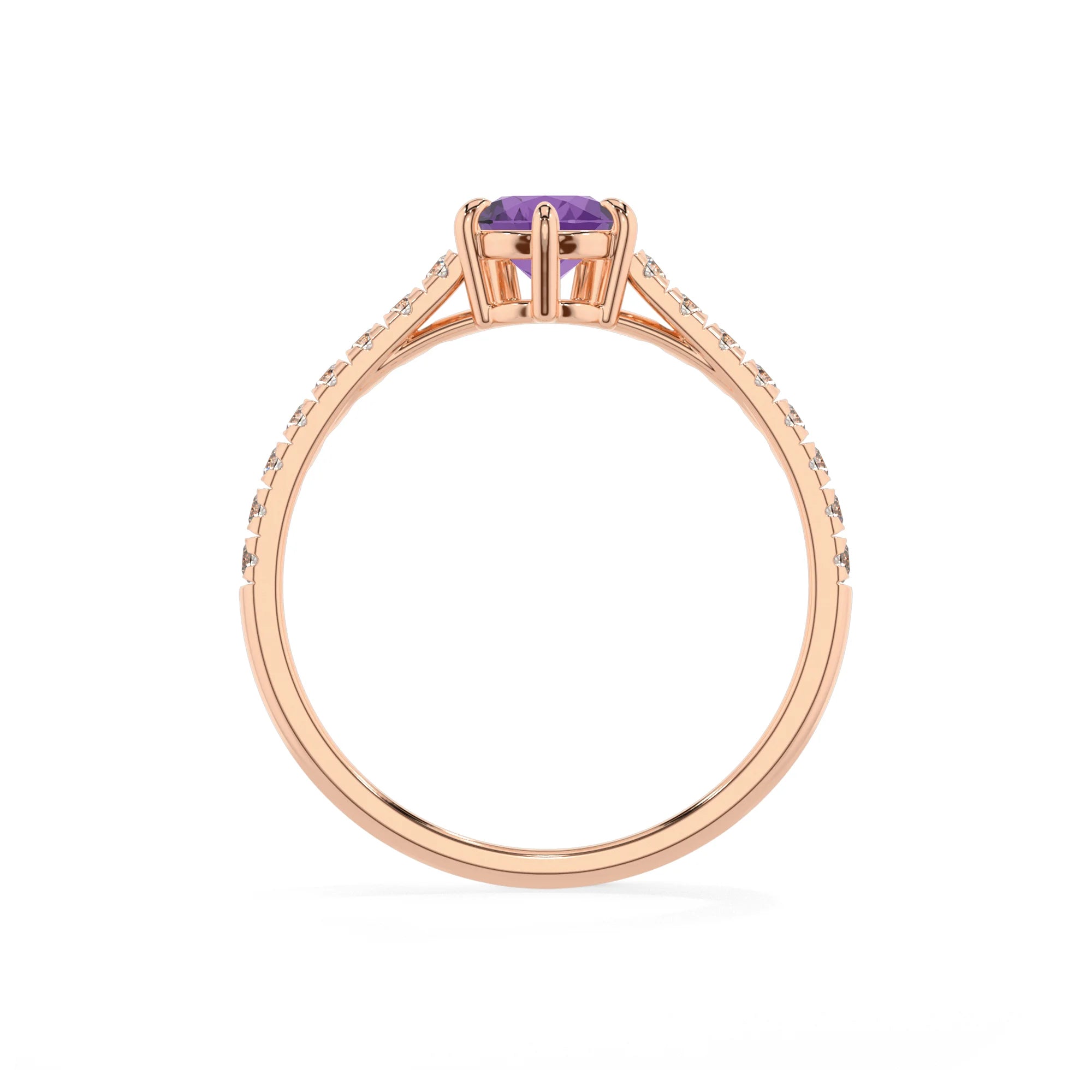 lab grown amethyst pear half eternity solitaire engagement rings in rose gold