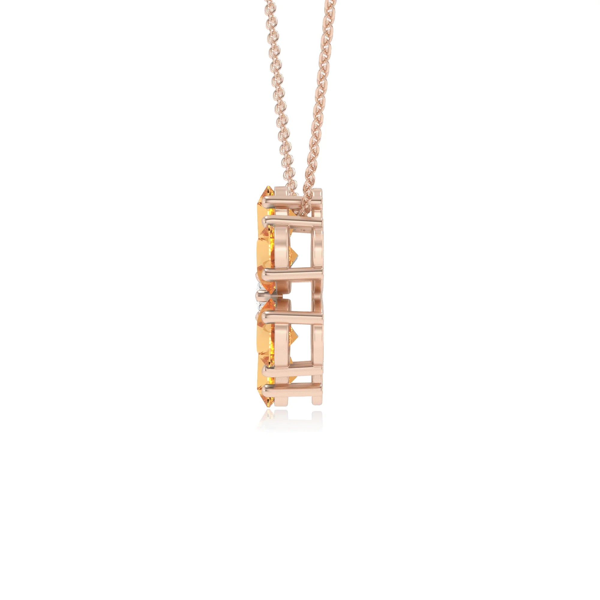 lab grown citrine pear solitaire necklaces in rose gold