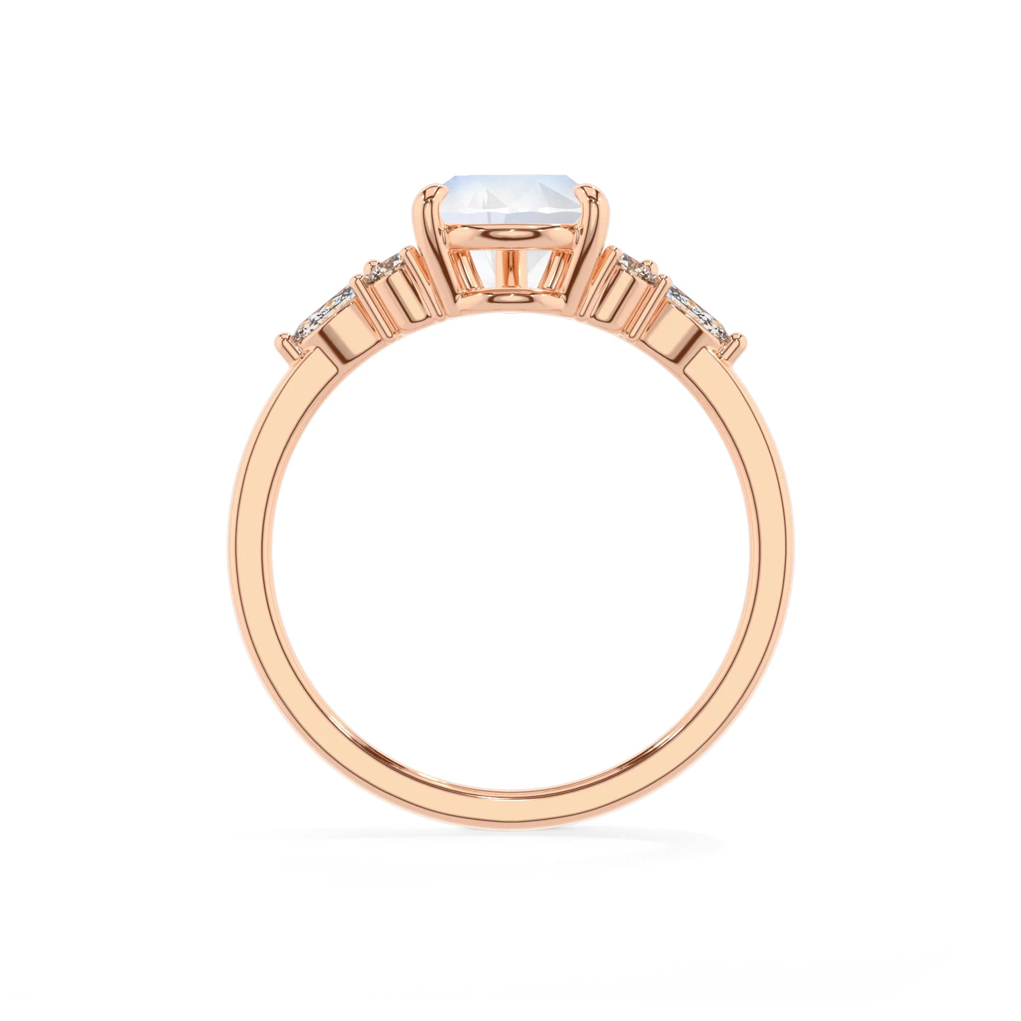 natural rainbow-moonstone pear solitaire rings in rose gold
