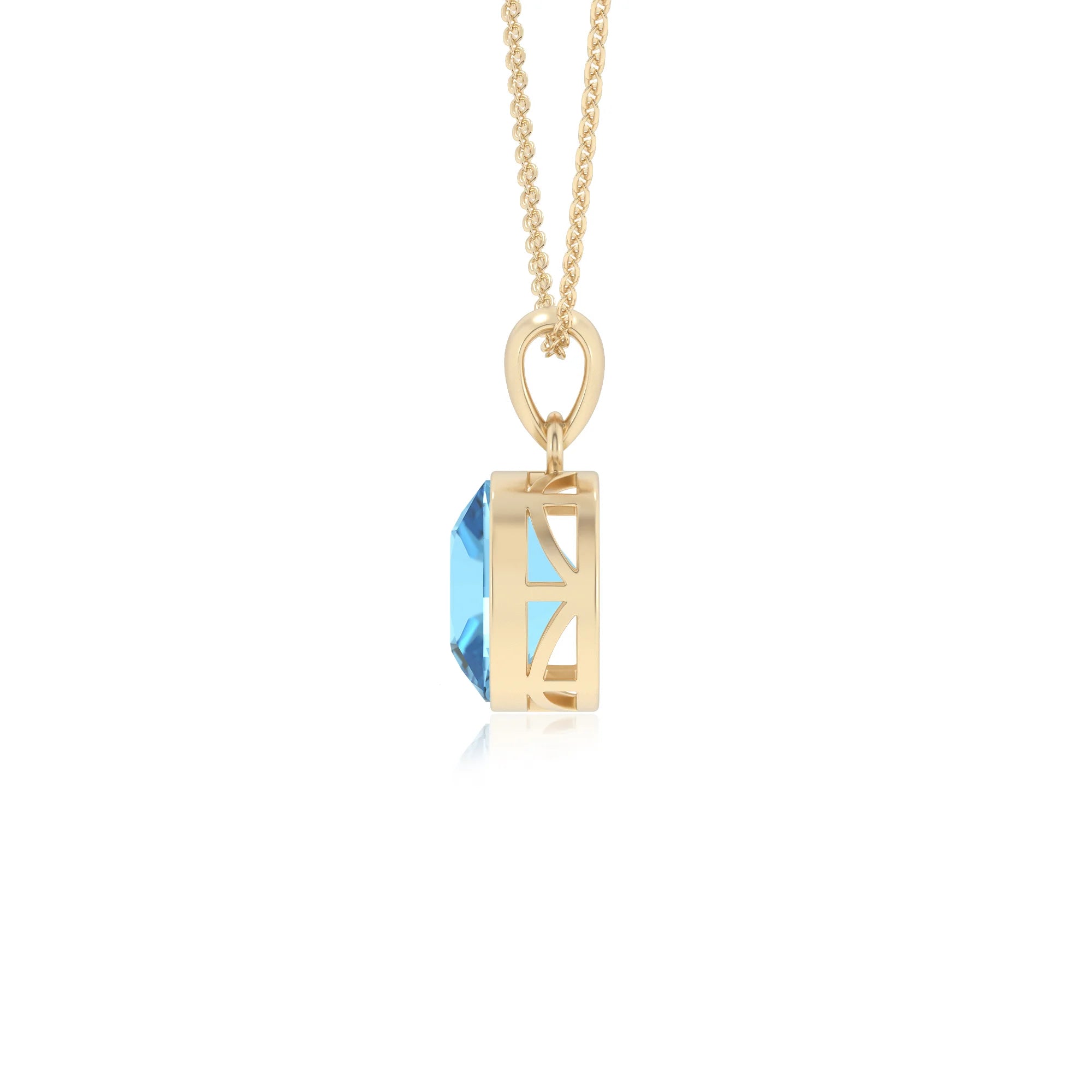 natural swiss-blue-topaz cushion solitaire necklaces in yellow gold