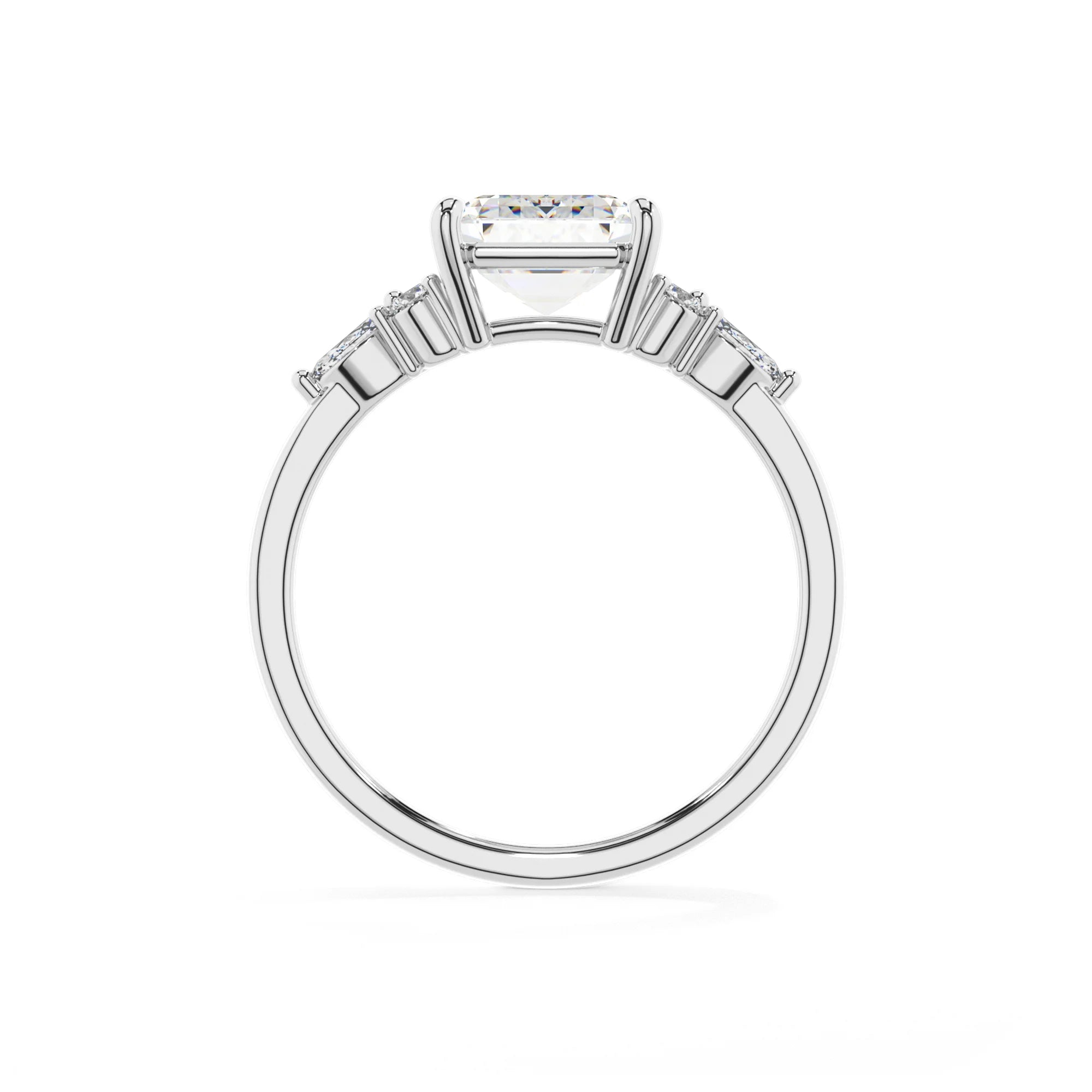 lab grown moissanite asscher solitaire rings in sterling silver
