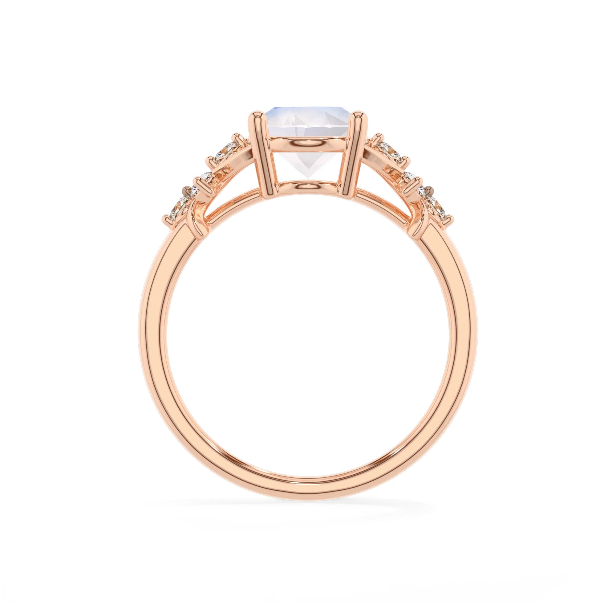 natural rainbow-moonstone oval solitaire rings in rose gold