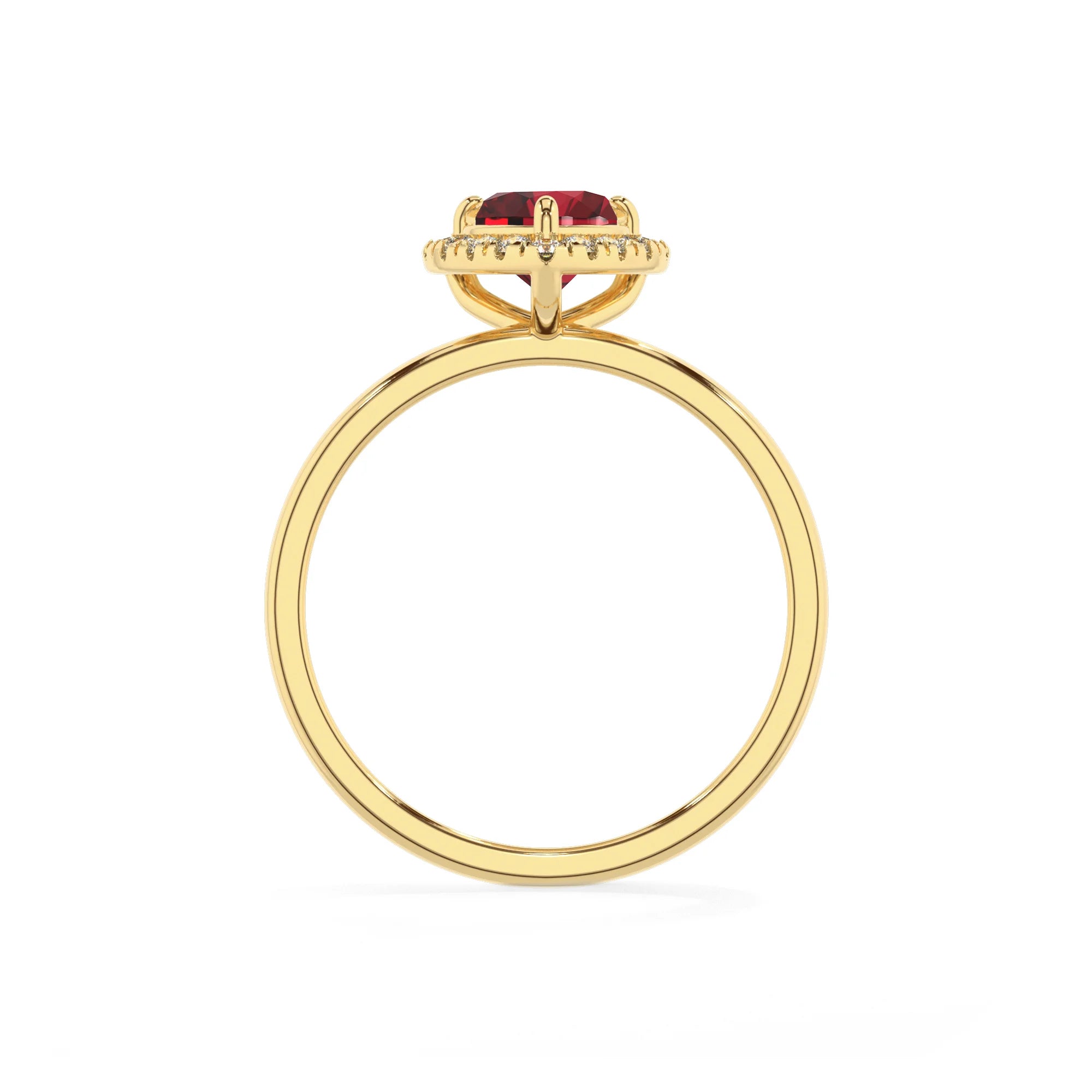 lab grown ruby heart solitaire rings in yellow gold