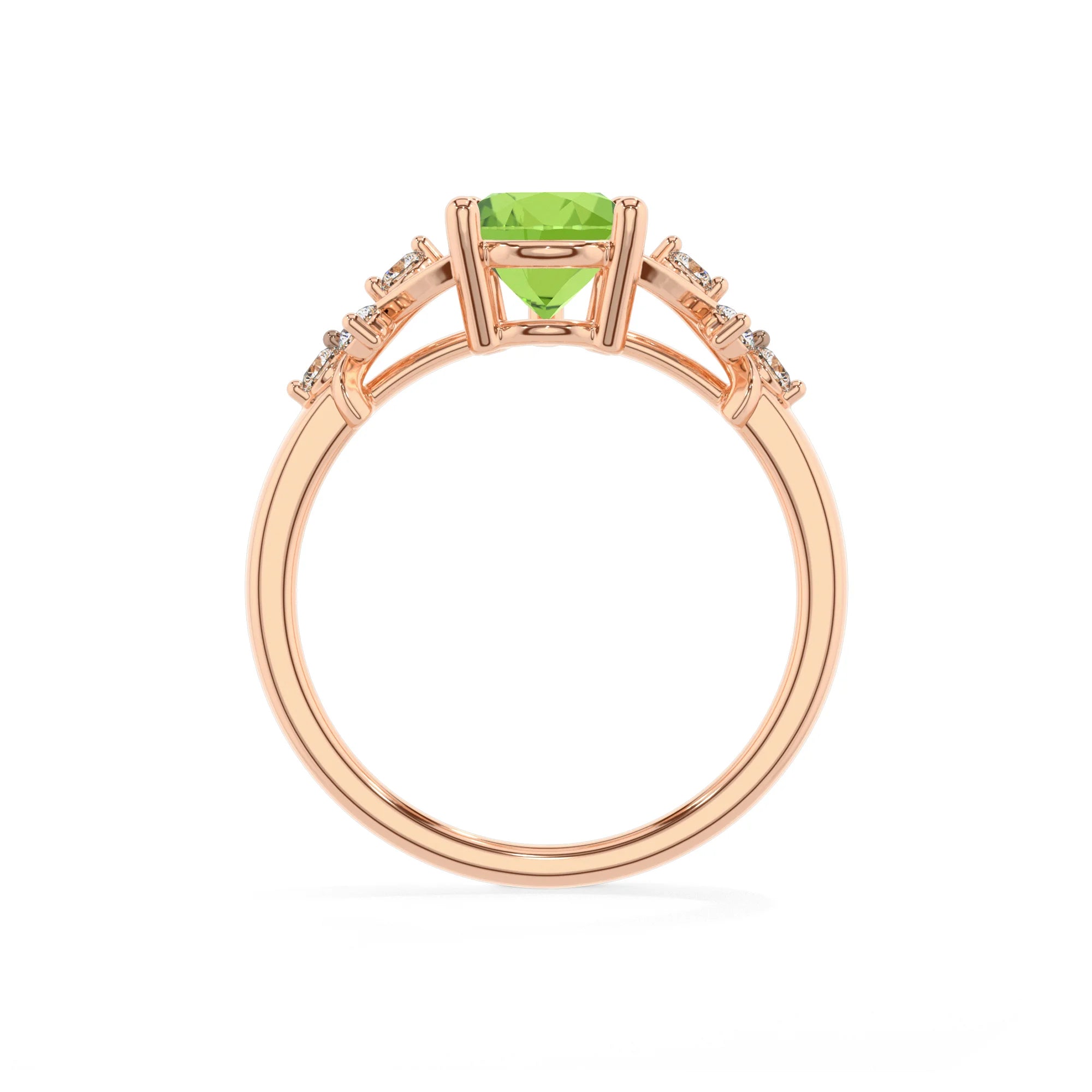 natural peridot pear solitaire rings in rose gold