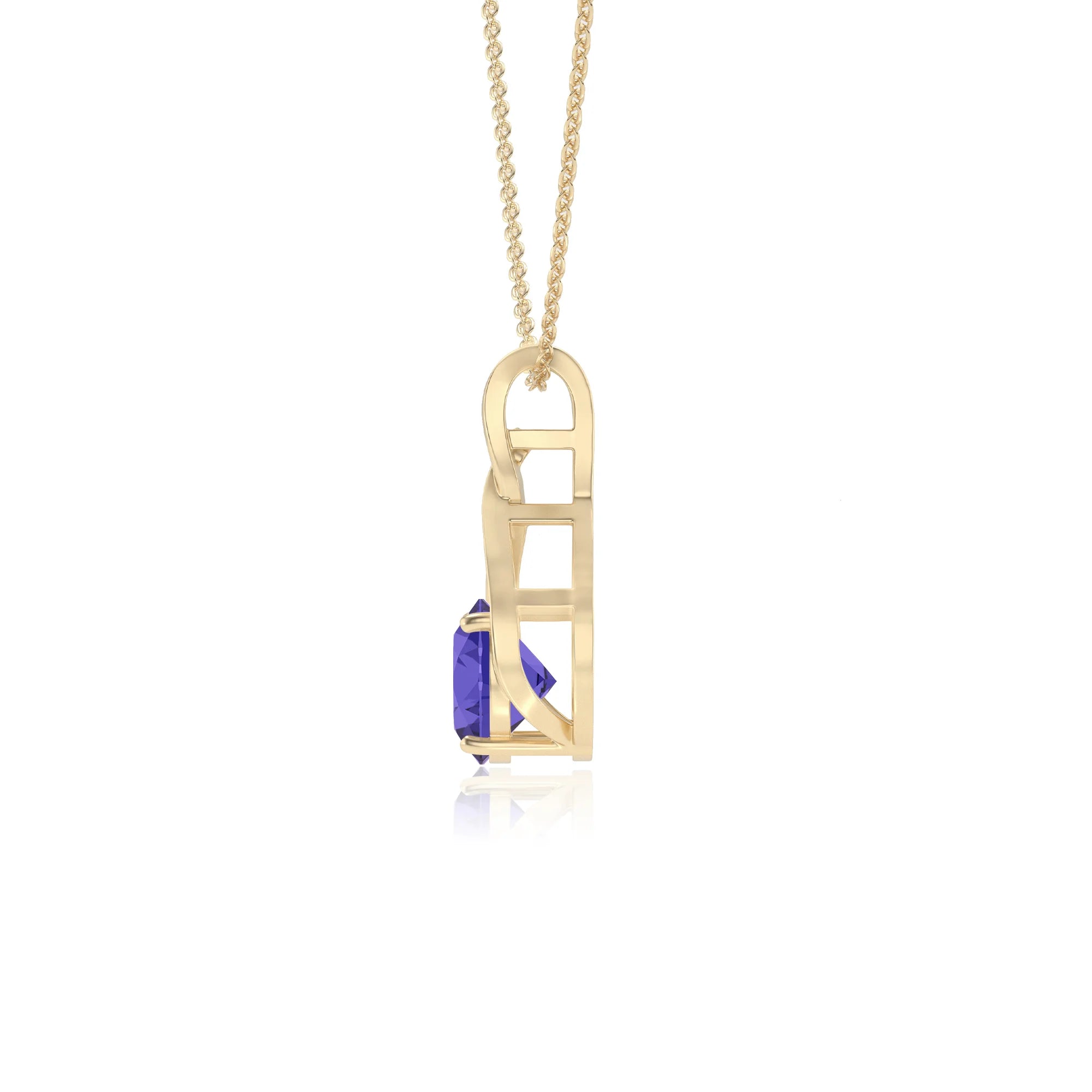 lab grown tanzanite round solitaire necklaces in yellow gold