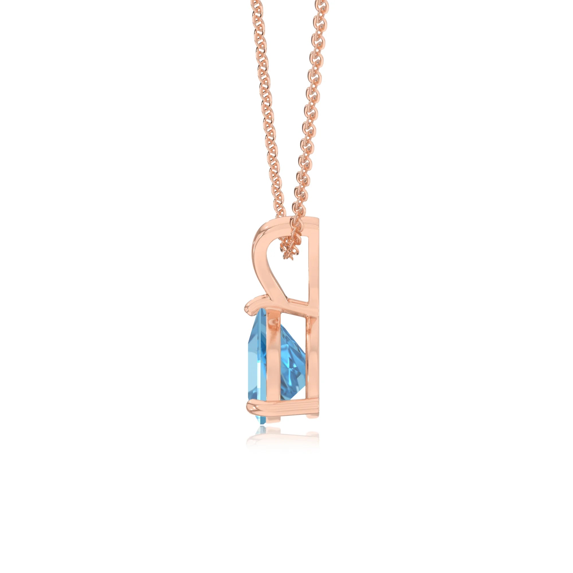natural swiss-blue-topaz trillion solitaire v-bale necklaces in rose gold