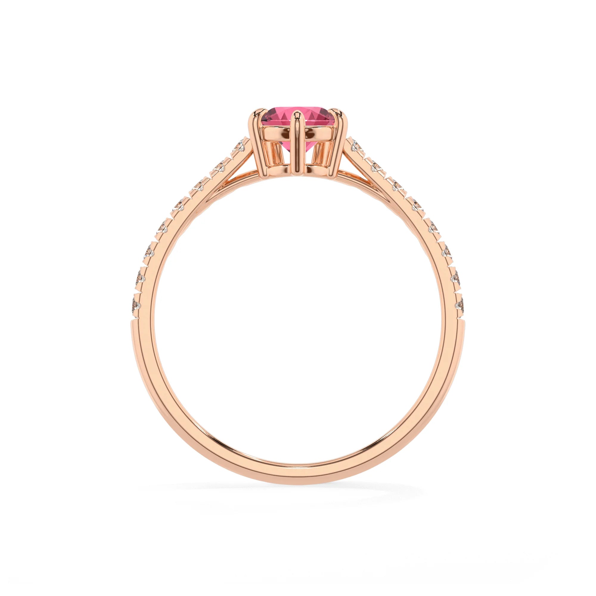 lab grown pink-tourmaline pear half eternity solitaire engagement rings in rose gold