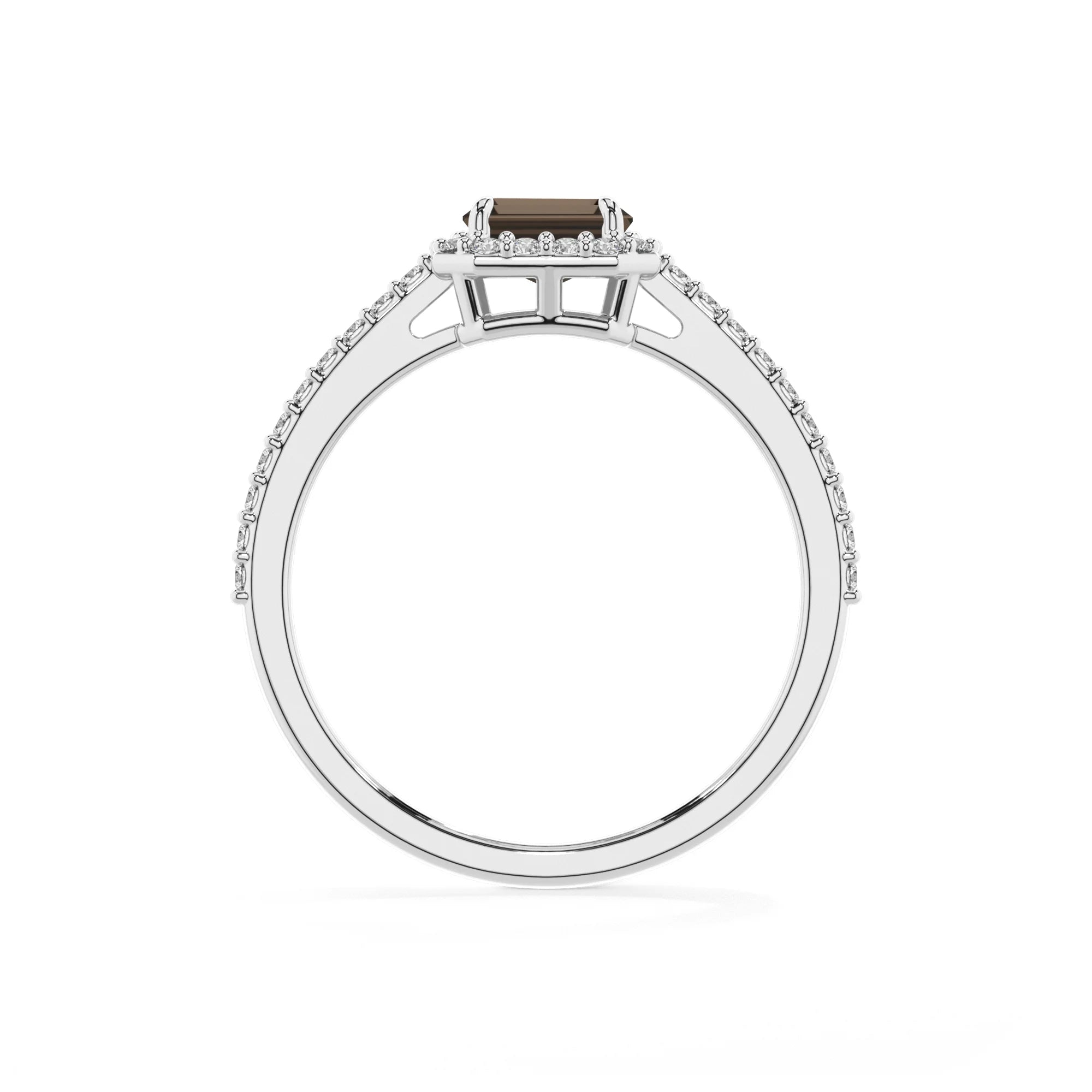 natural smoky-quartz emerald cut solitaire rings in white gold