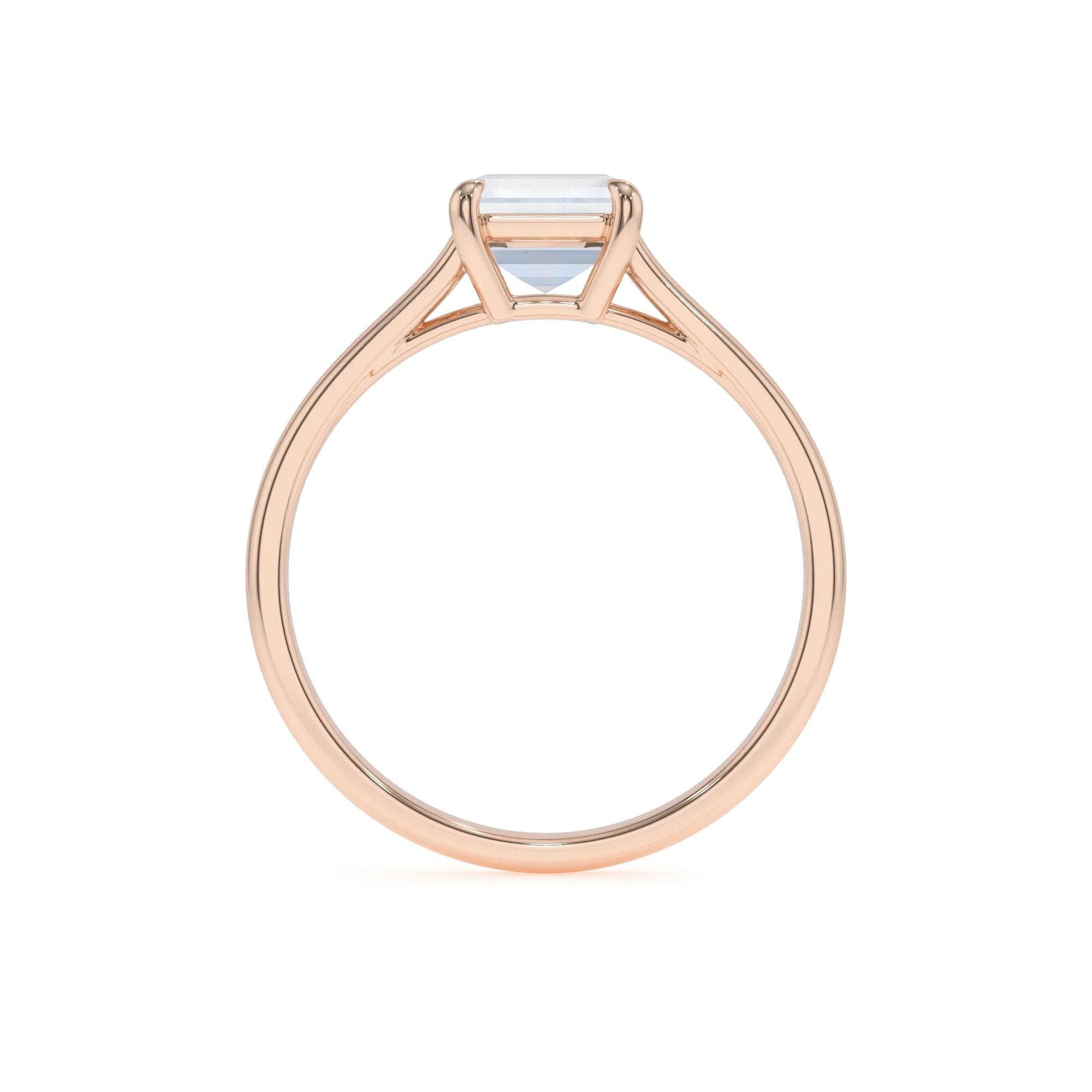 natural rainbow-moonstone emerald cut solitaire rings in rose gold