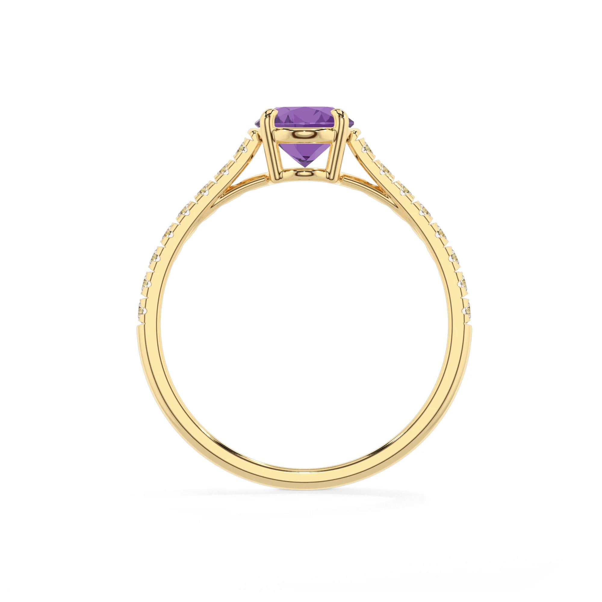 lab grown amethyst oval half eternity solitaire engagement rings in yellow gold
