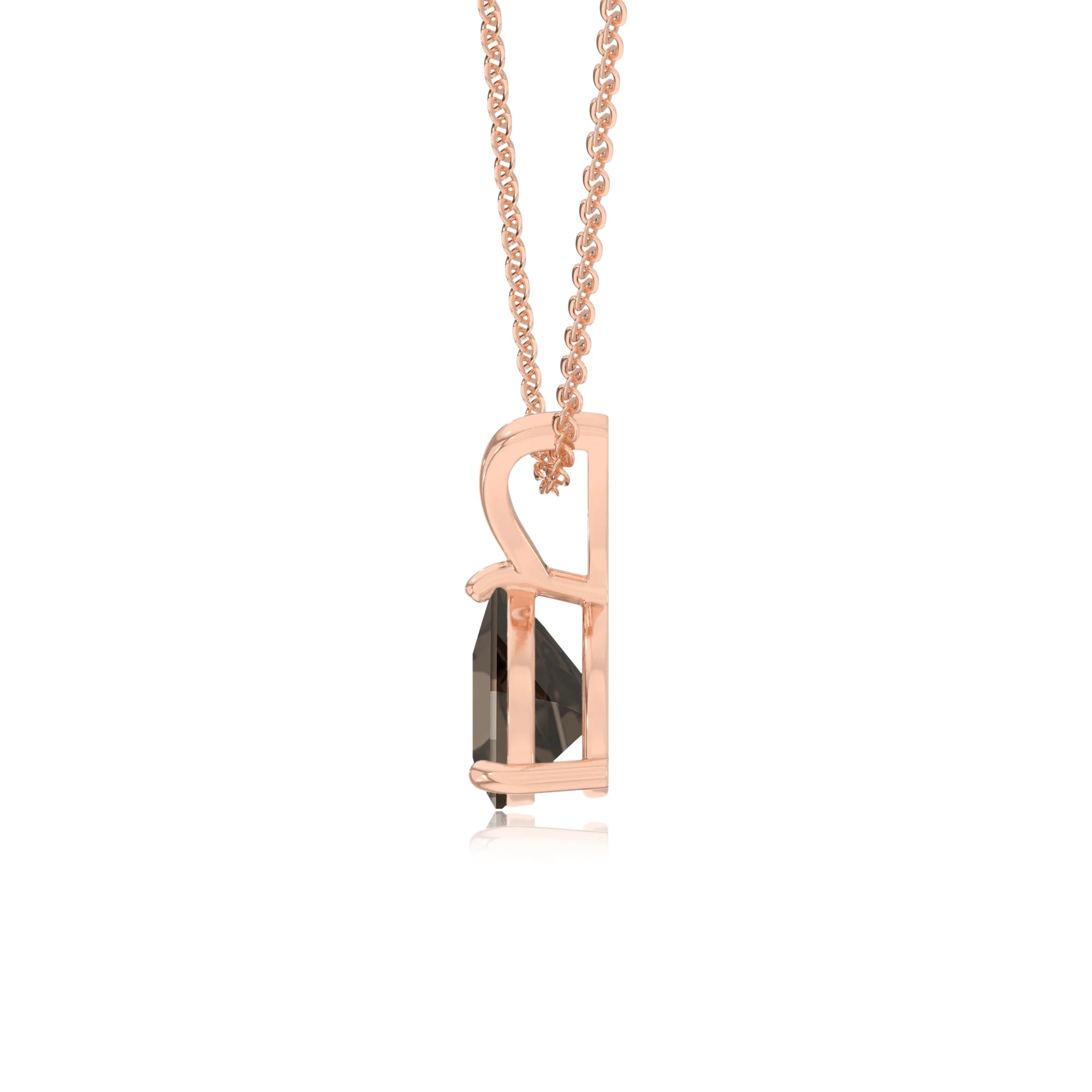 natural smoky-quartz trillion solitaire v-bale necklaces in rose gold