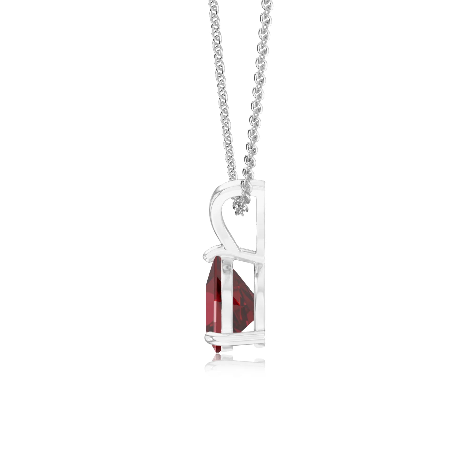lab grown ruby trillion solitaire v-bale necklaces in platinum