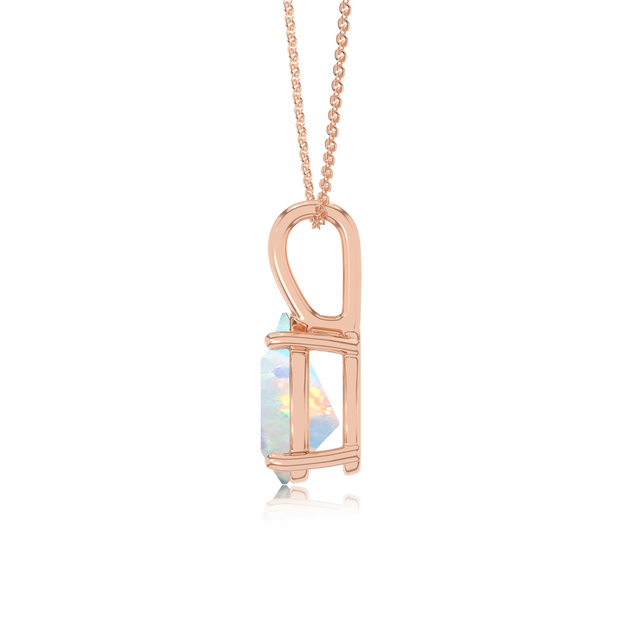 lab grown opal pear solitaire necklaces in rose gold