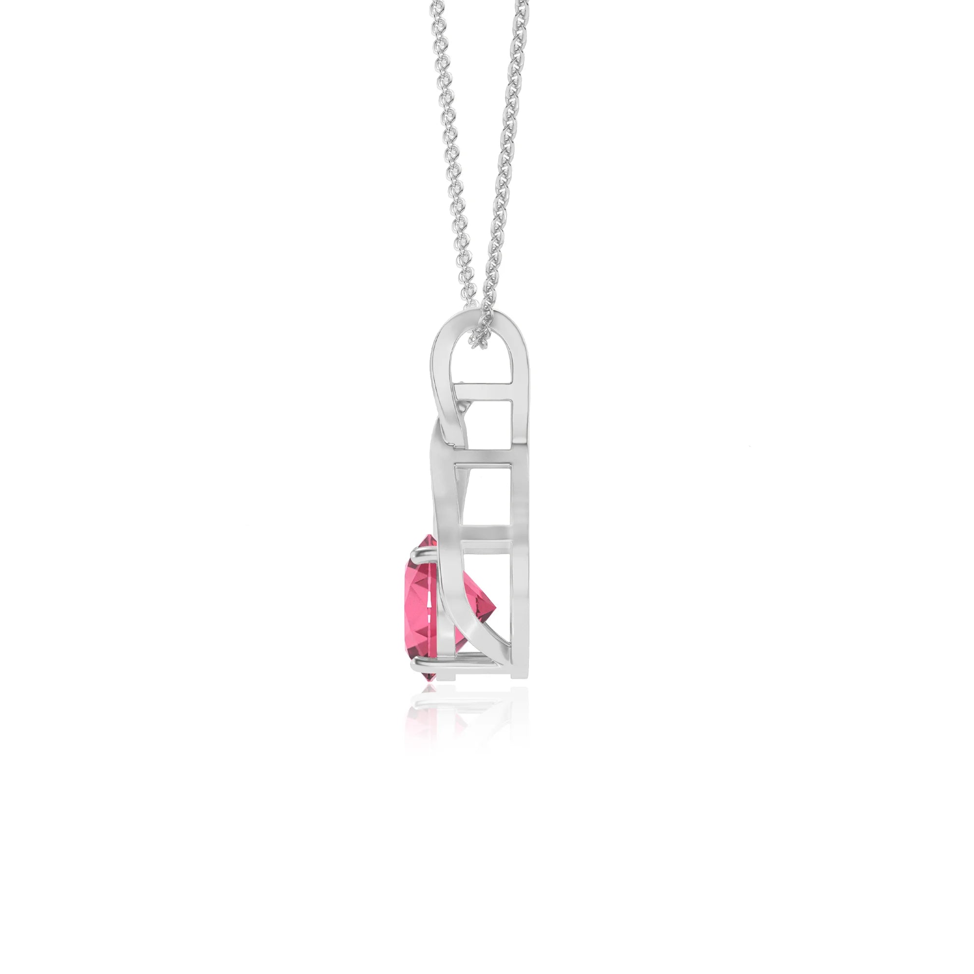 lab grown pink-tourmaline round solitaire necklaces in platinum