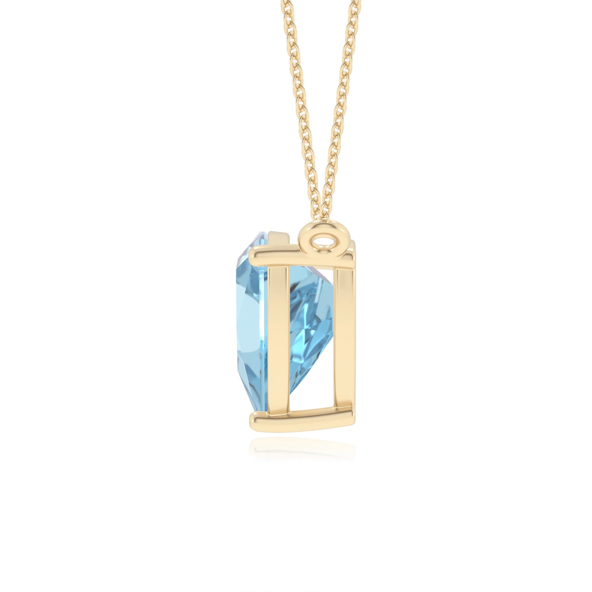 lab grown aquamarine trillion solitaire necklaces in yellow gold
