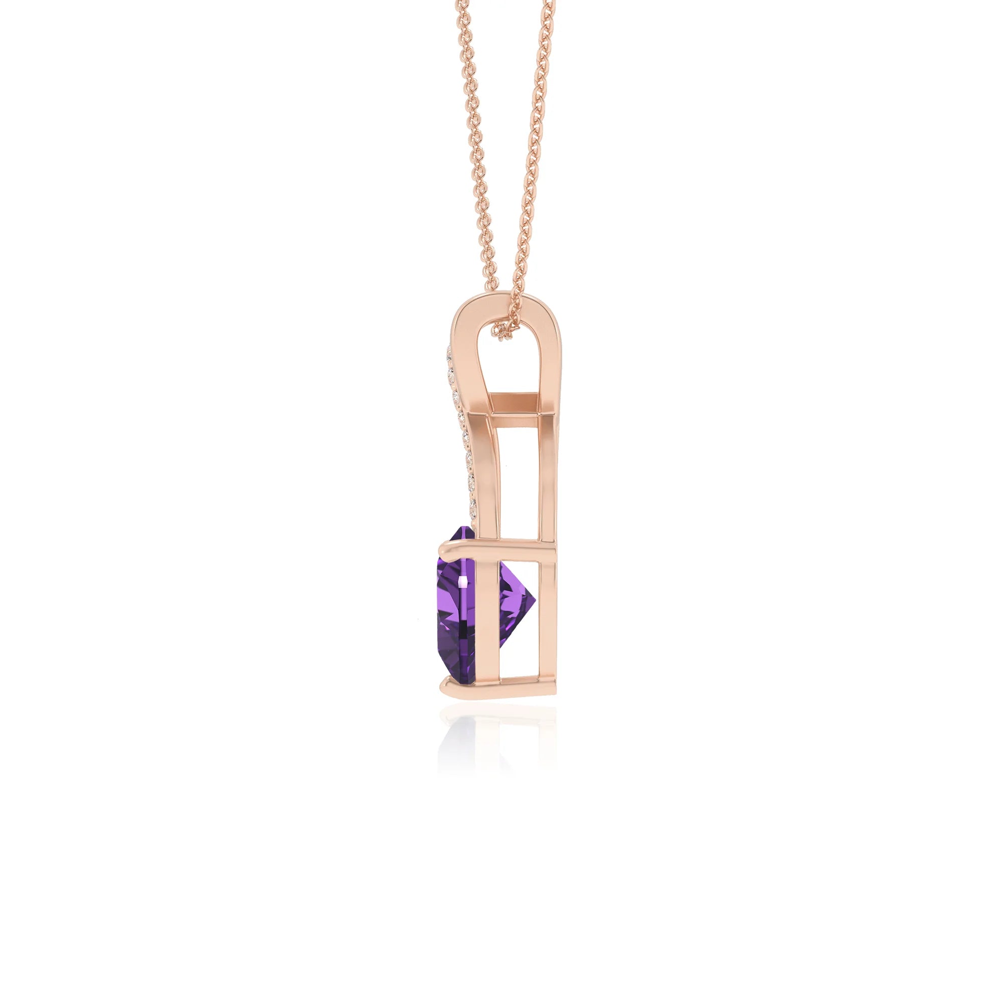 lab grown amethyst heart solitaire necklaces in rose gold