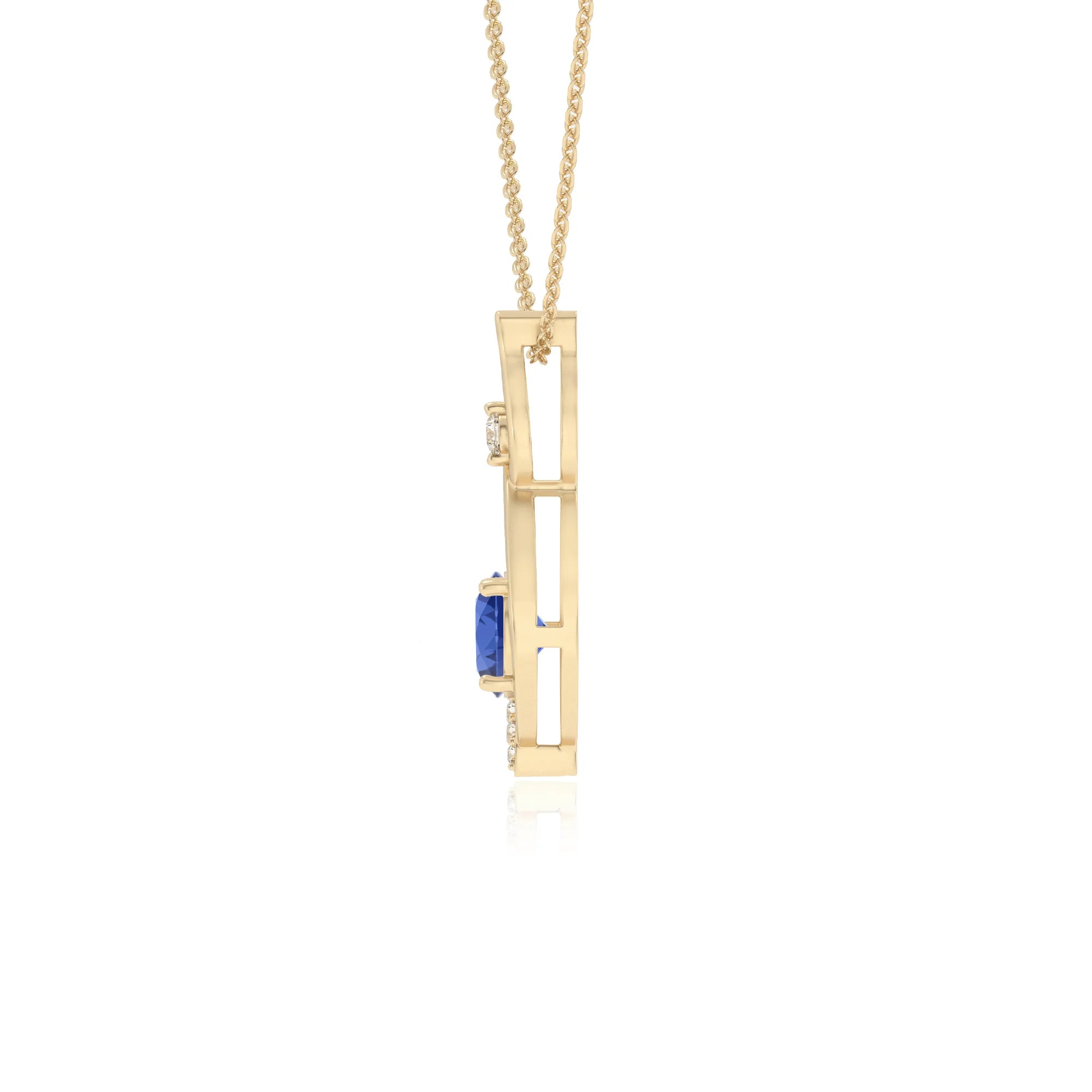 lab grown blue-sapphire round solitaire necklaces in yellow gold