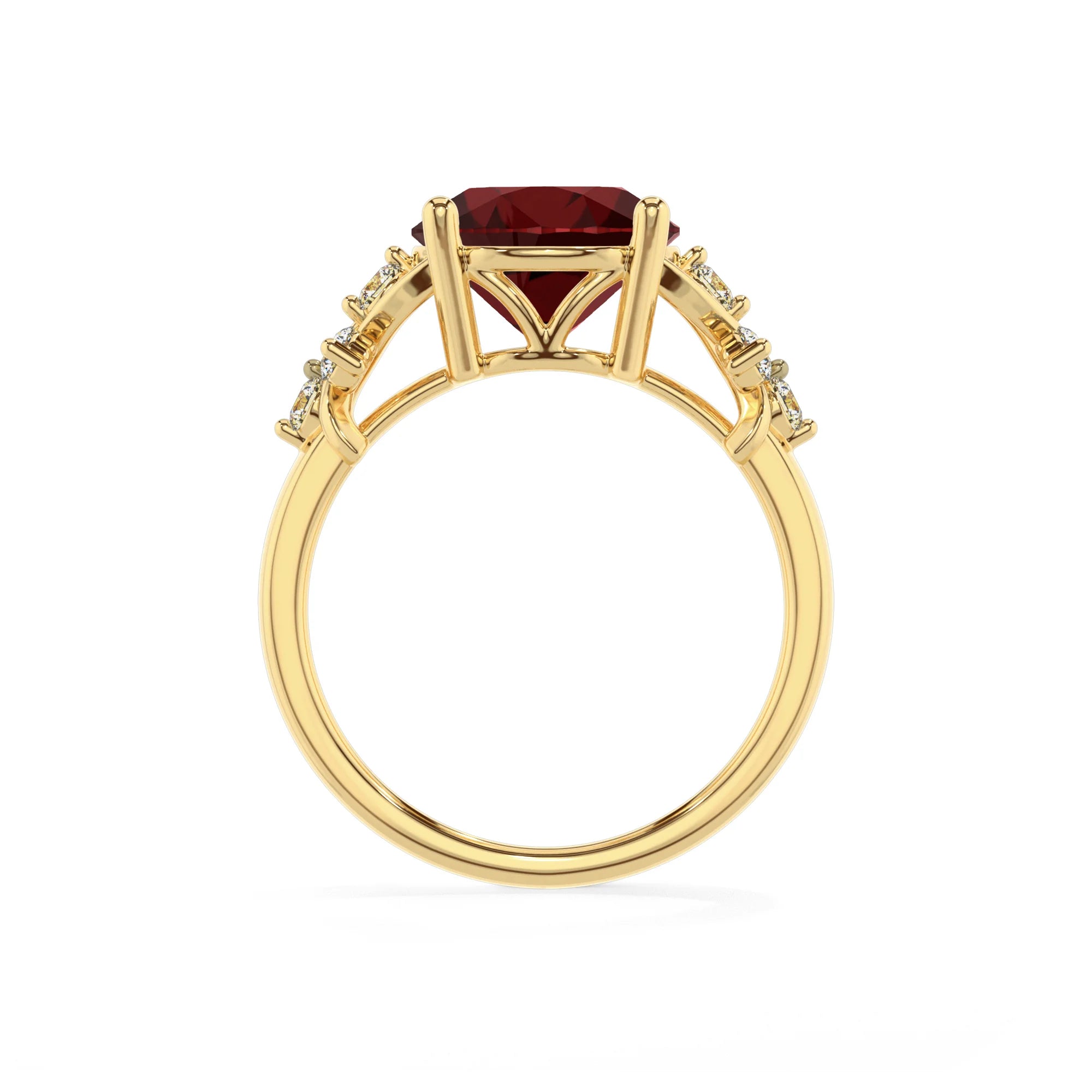 natural garnet round solitaire rings in yellow gold