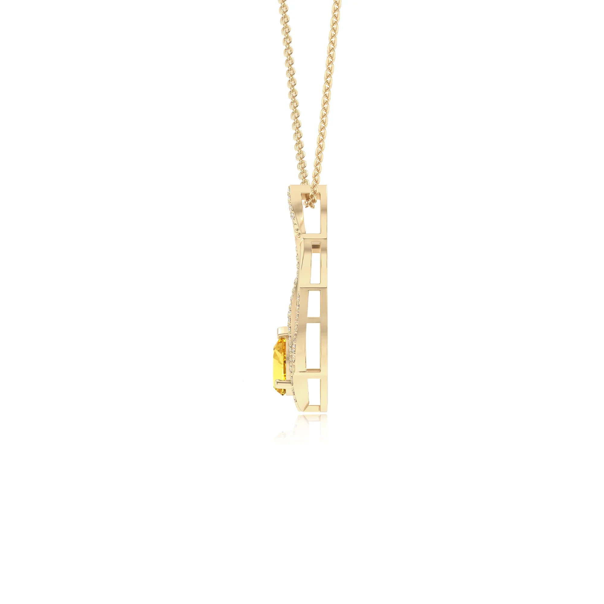 lab grown yellow-sapphire pear solitaire necklaces in yellow gold