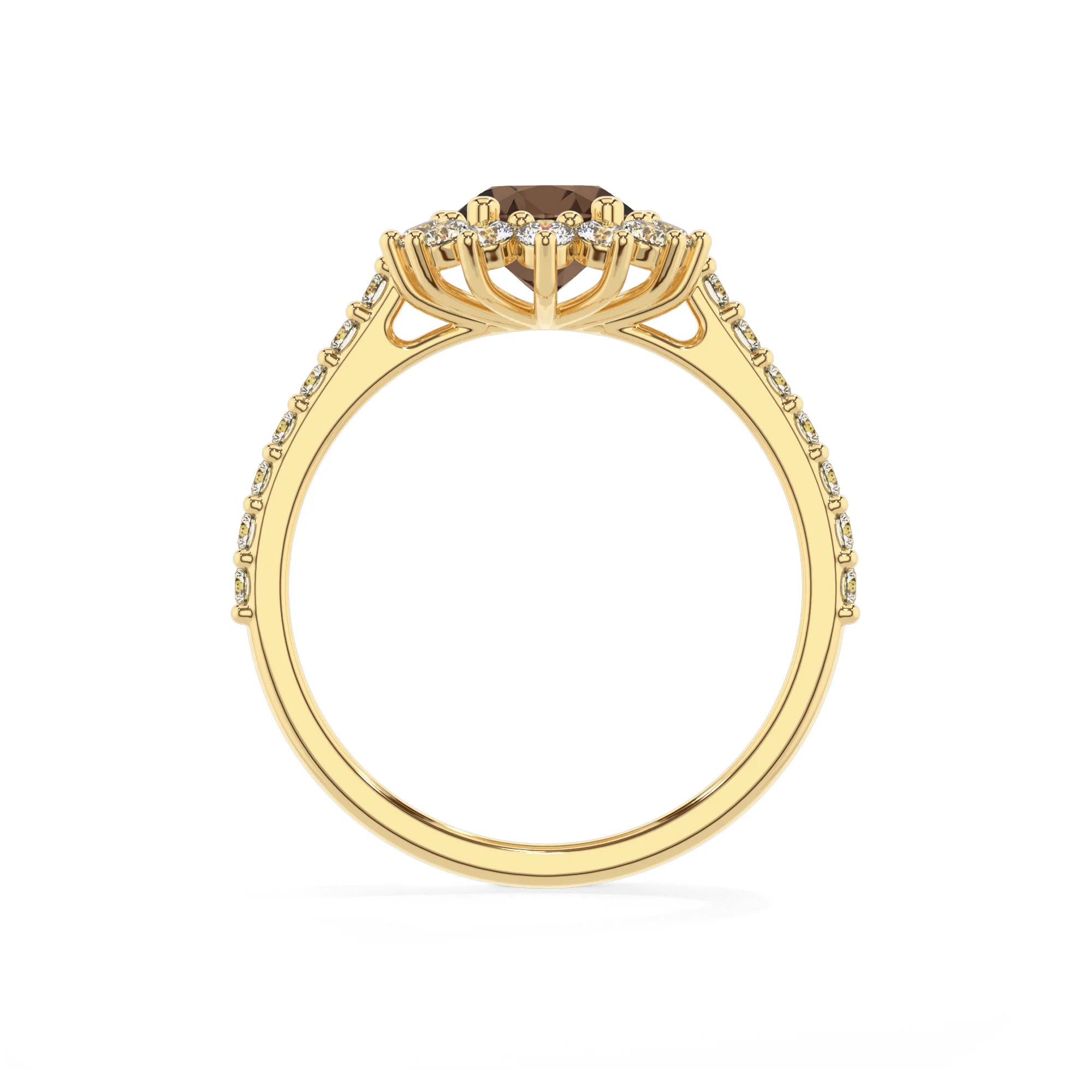 natural smoky-quartz oval solitaire rings in yellow gold