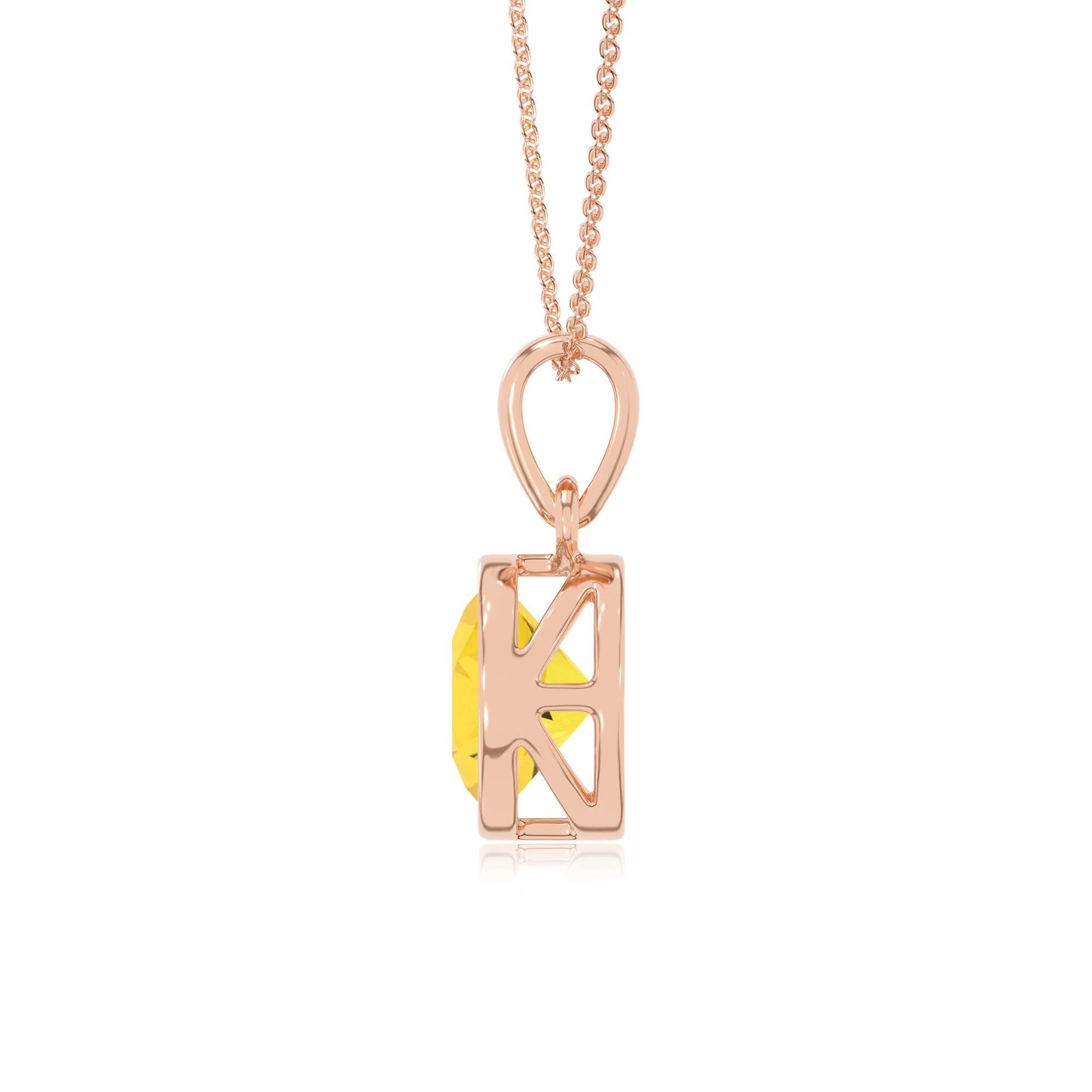 lab grown yellow-sapphire round solitaire necklaces in rose gold