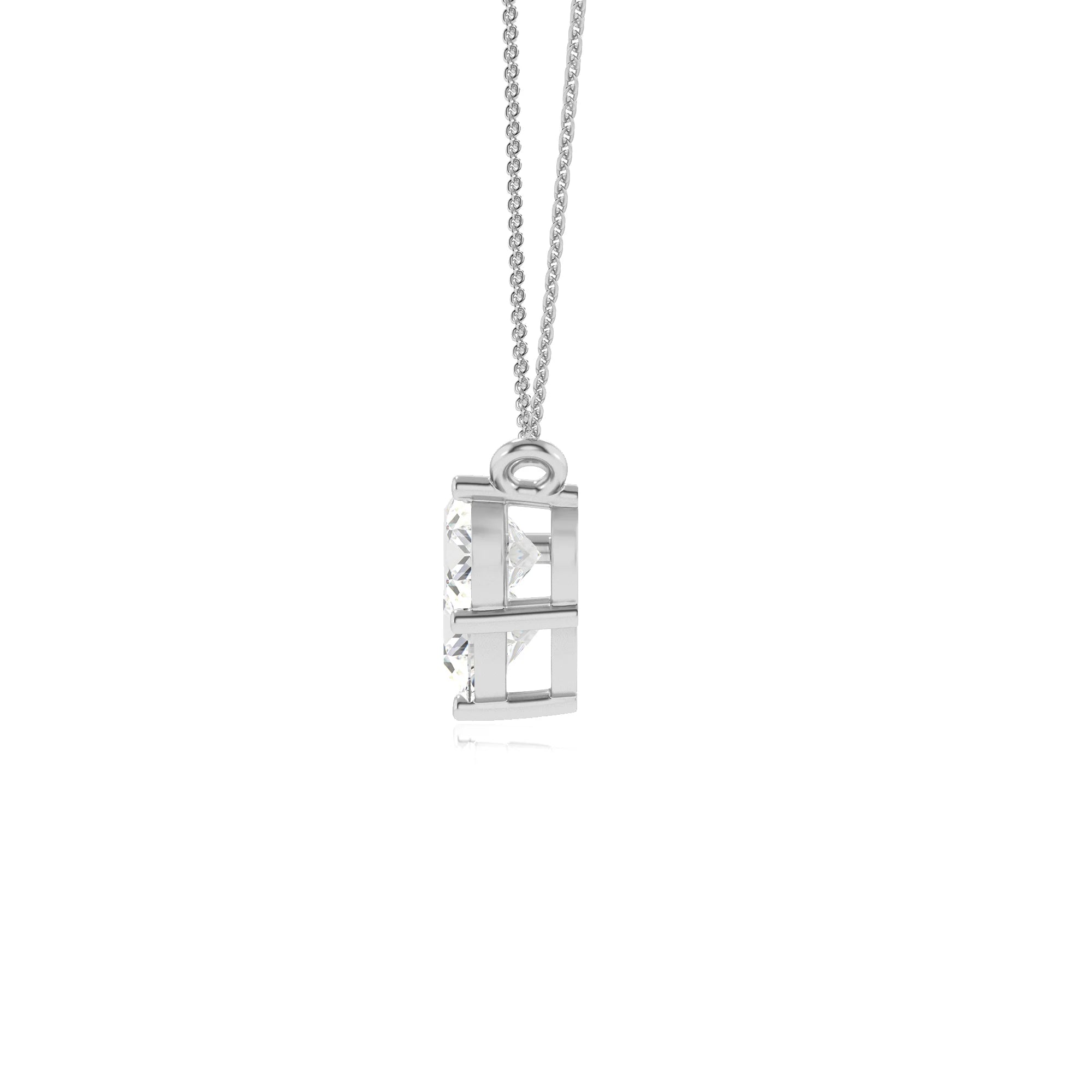 lab grown moissanite round solitaire v-bale necklaces in sterling silver