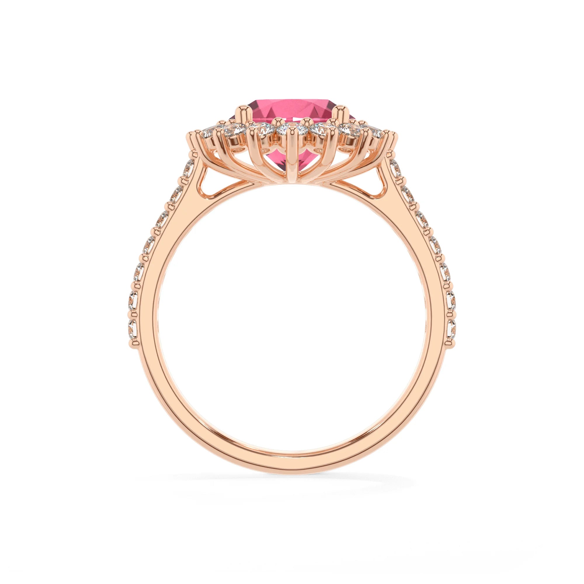 lab grown pink-tourmaline round solitaire rings in rose gold