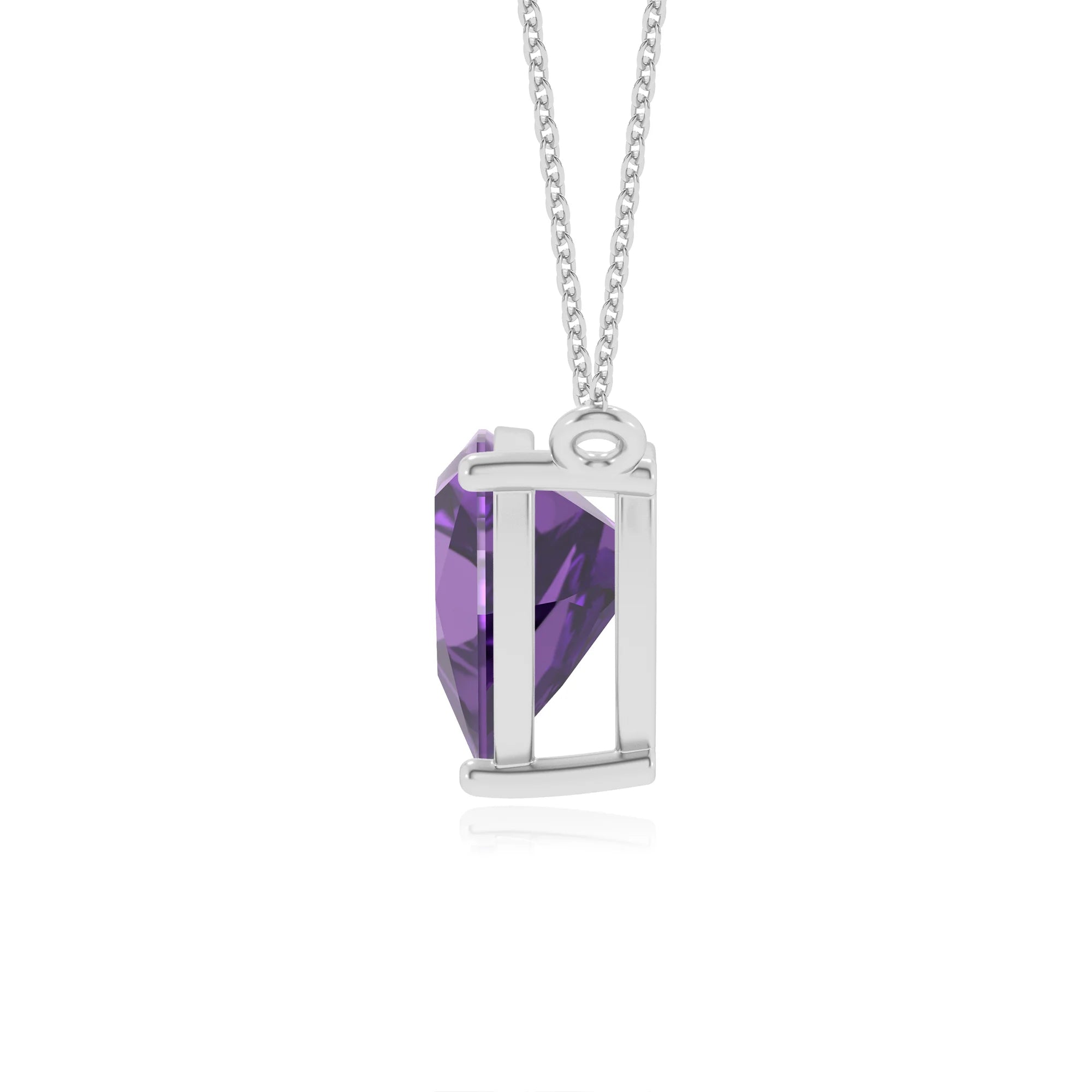 lab grown amethyst trillion solitaire necklaces in platinum