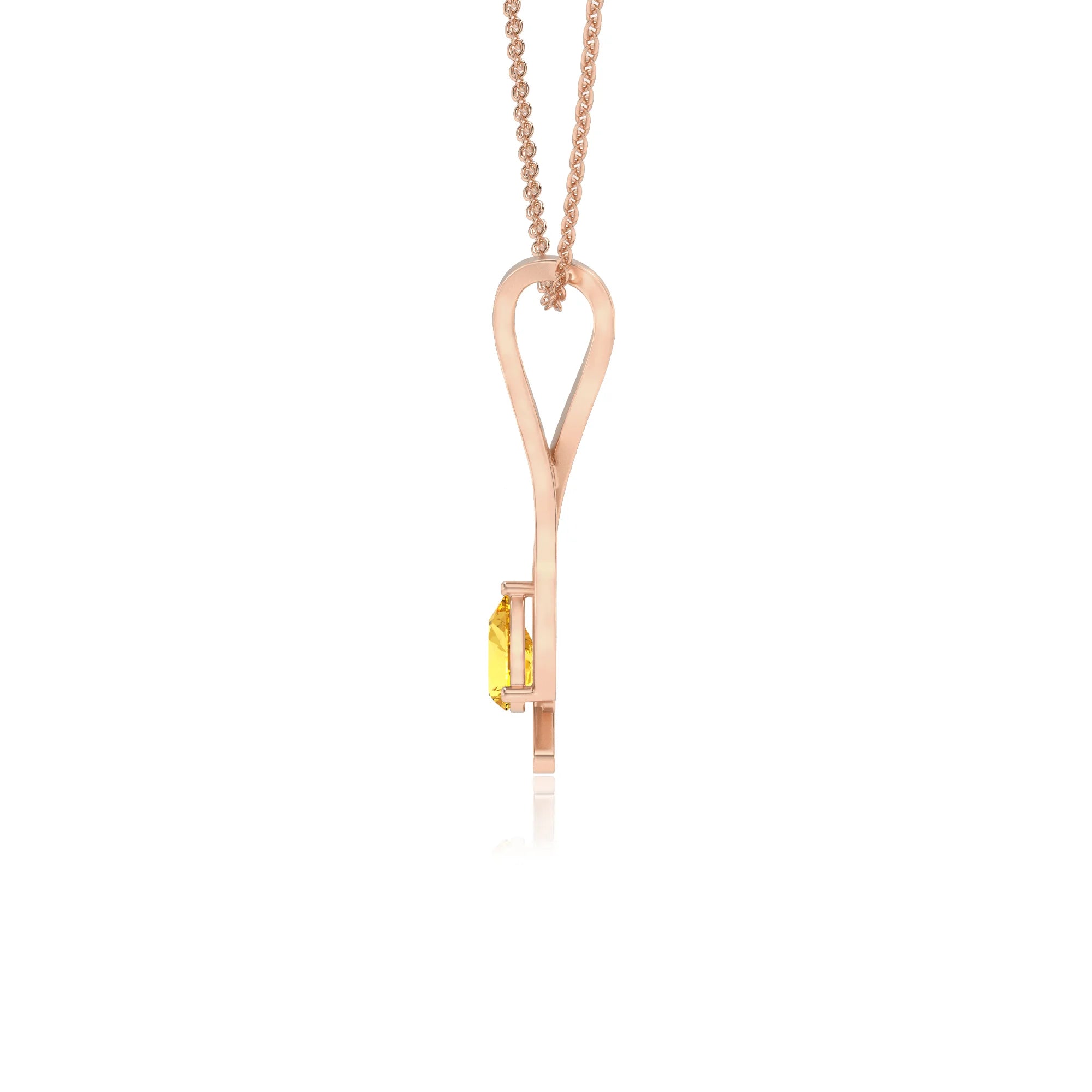 lab grown yellow-sapphire pear solitaire necklaces in rose gold