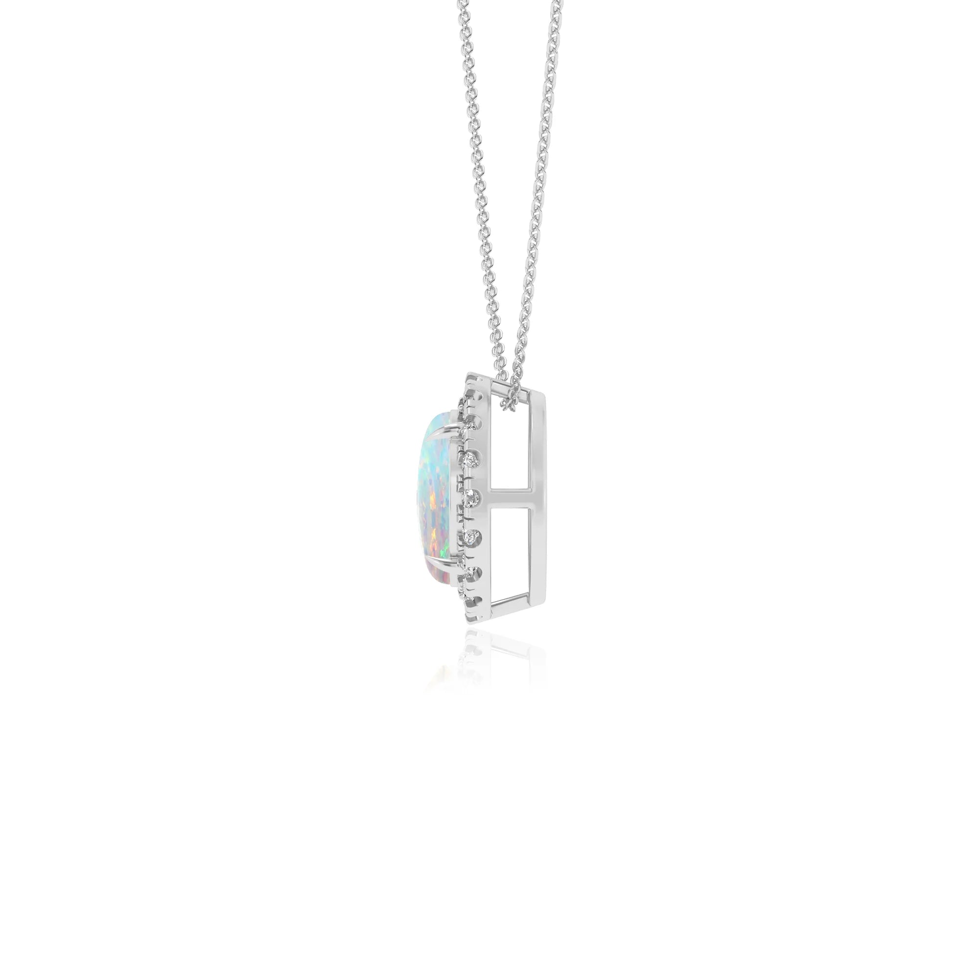 lab grown opal round solitaire necklaces in white gold
