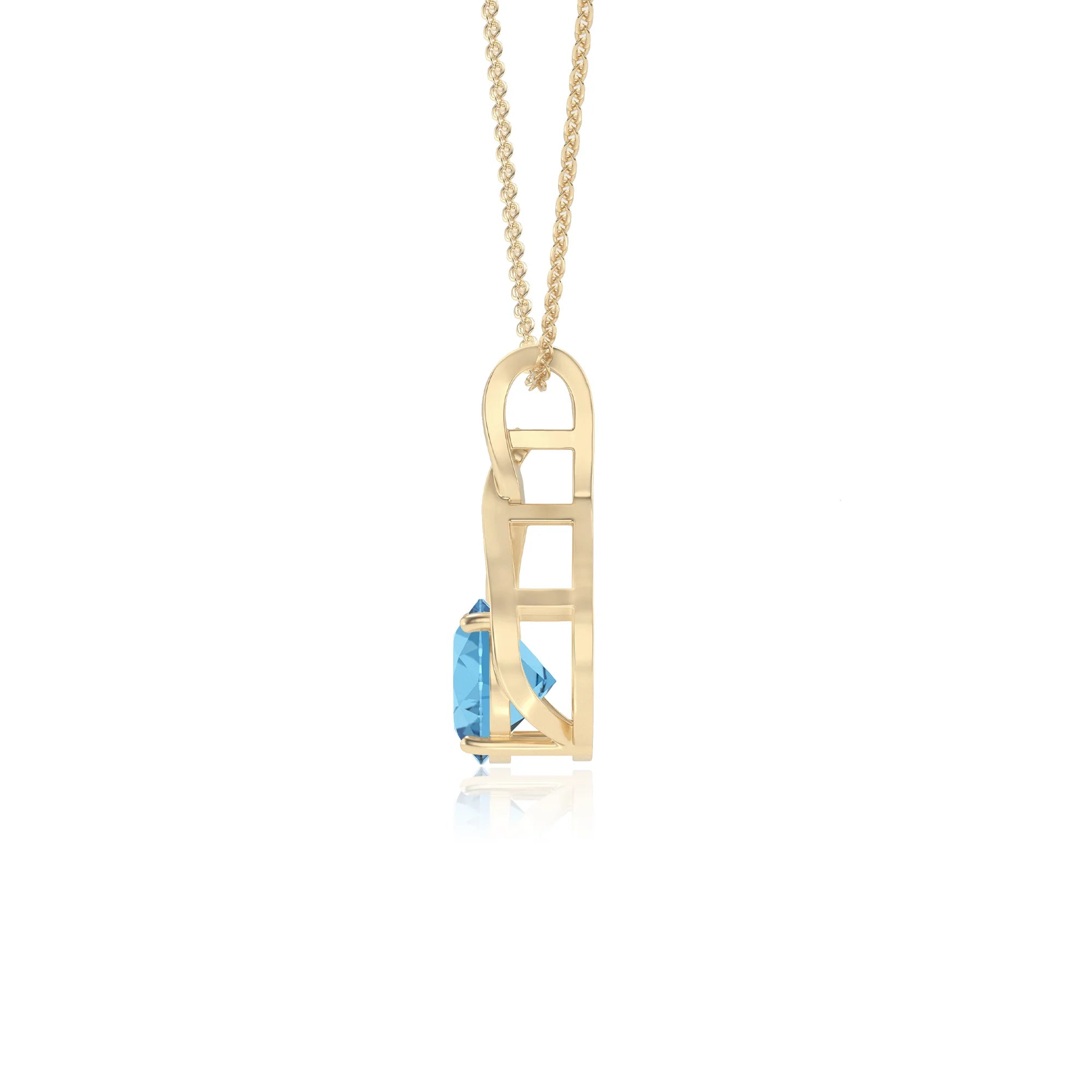 natural swiss-blue-topaz round solitaire necklaces in yellow gold
