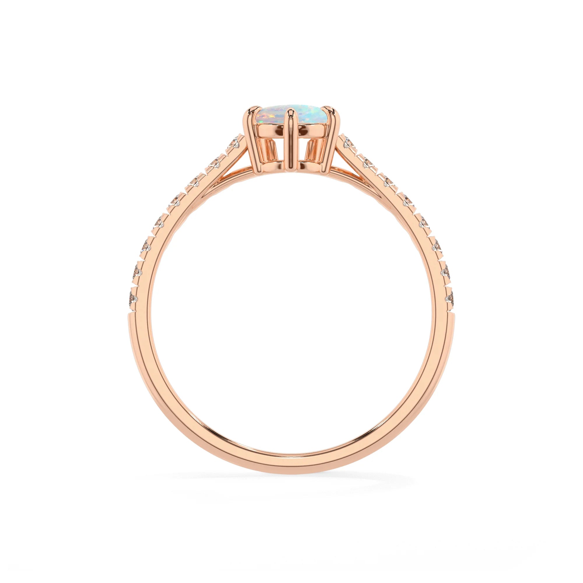 lab grown opal pear half eternity solitaire engagement rings in rose gold