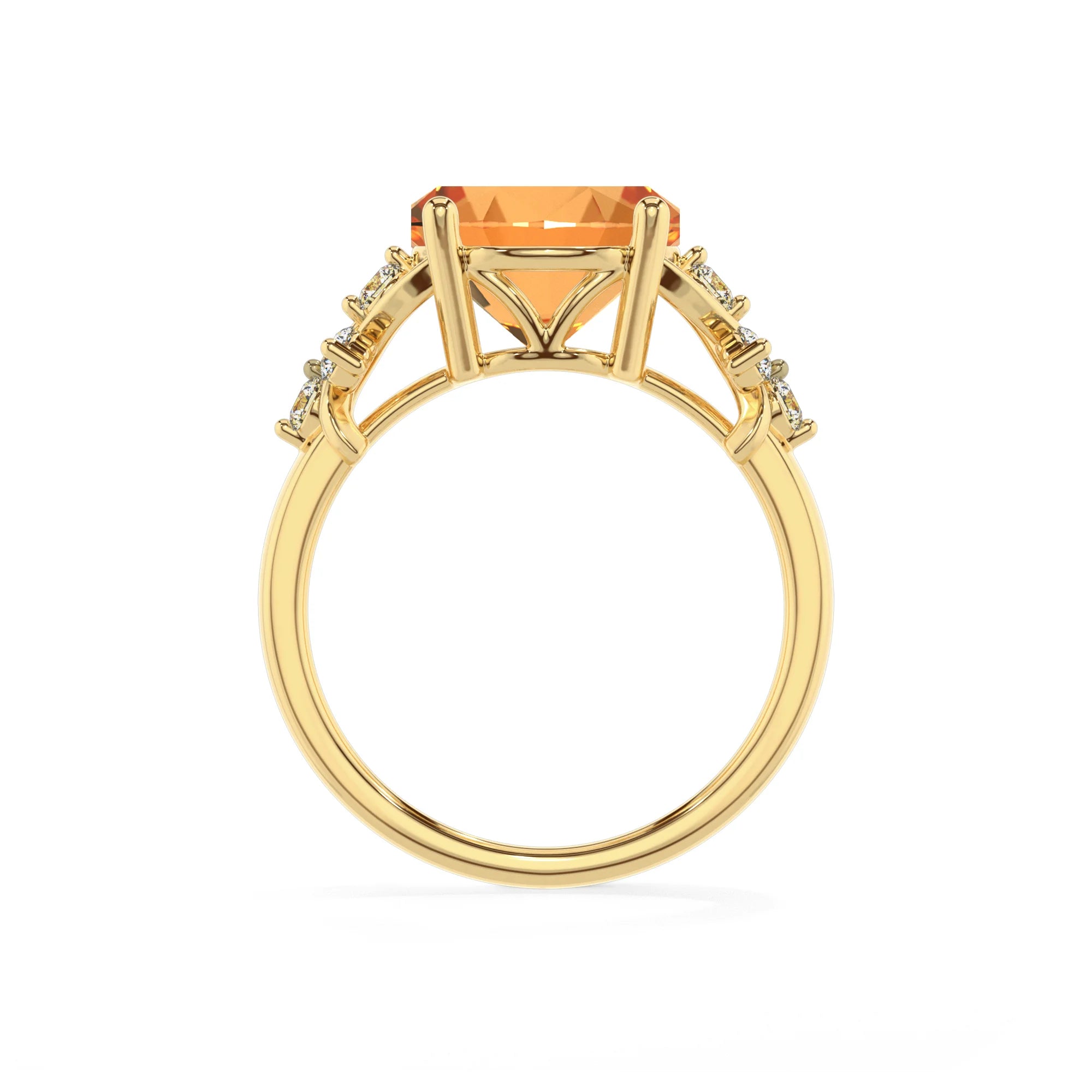 lab grown citrine round solitaire rings in yellow gold